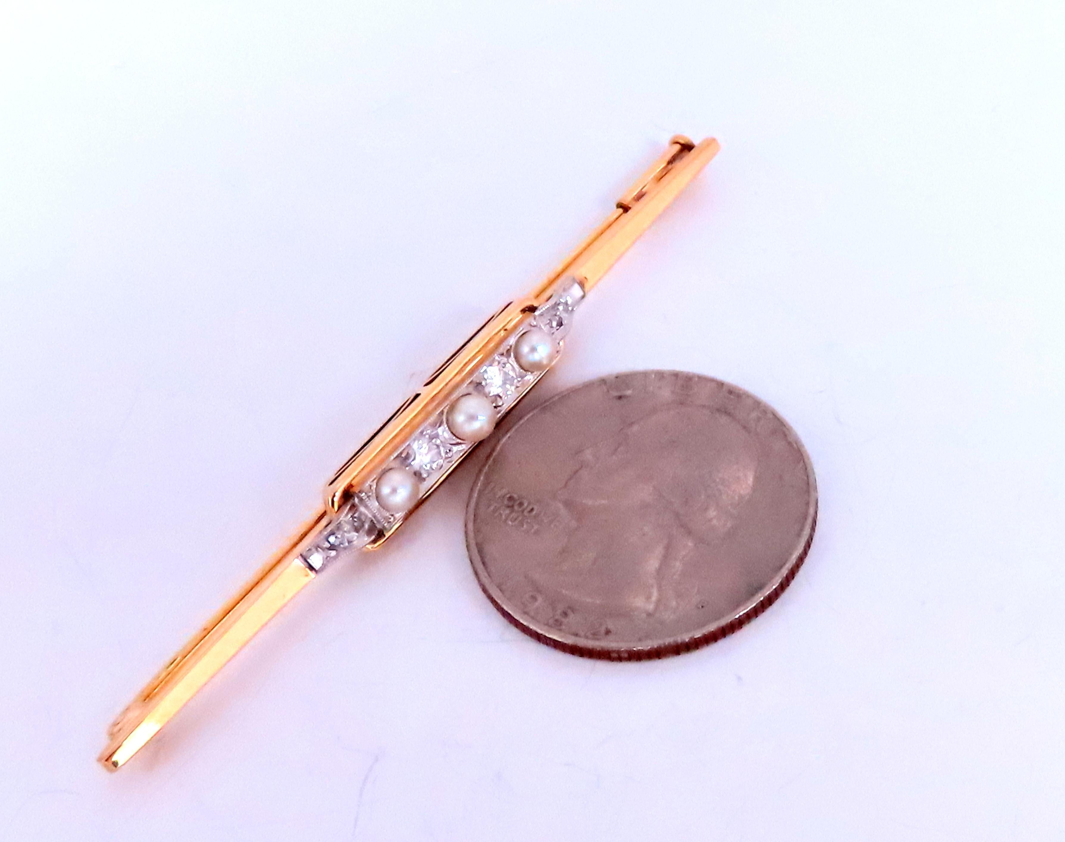 Contemporary 3mm Freshwater Pearl Pin Vintage 14kt 12567 For Sale