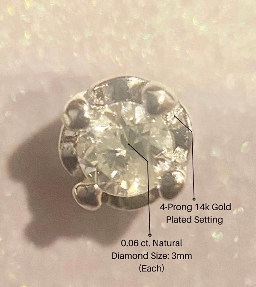 Natural Diamond Stud Earrings in 14k White Gold Plated 925 Sterling Silver In New Condition For Sale In Miami, FL