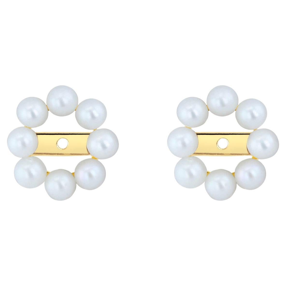 3MM Pearl Earring Jackets in 14k Yellow Gold For Sale