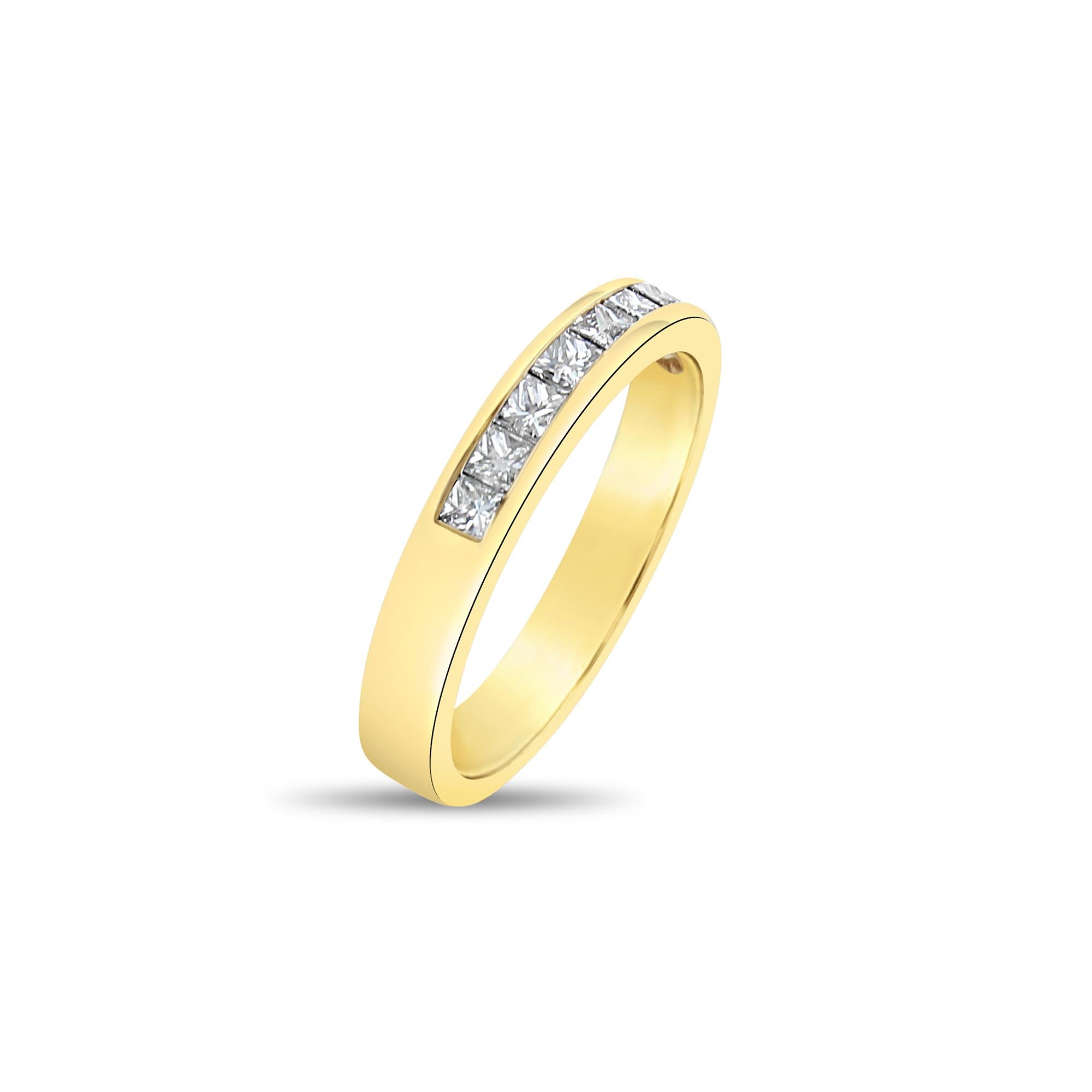 ♥ Product Summary ♥

Main Stone: Diamond
Approx. Carat Weight: .50cttw
Stone Cut: Princess
Material: 14k Yellow Gold
Width: 3MM
Weight: 3 grams

Diamonds are Natural. Not enhanced, simulated or lab created.
