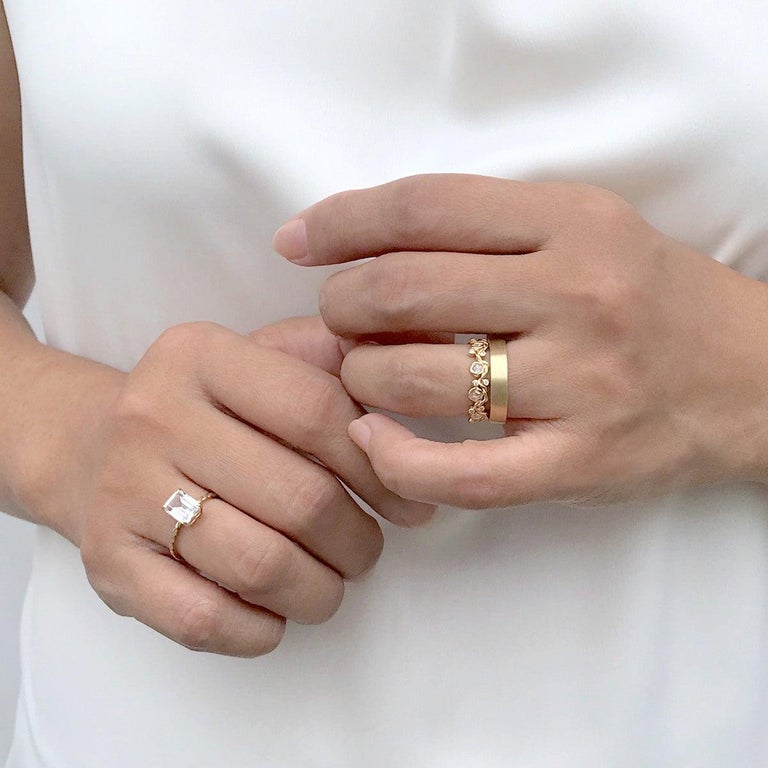 Customizable Satin Contemporary Square Ring 18 Karat For Sale at 1stDibs