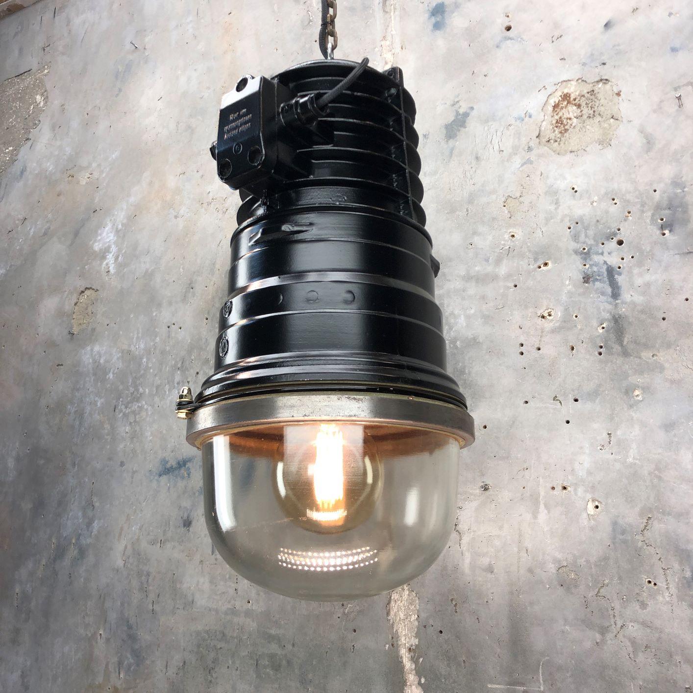 3No. 1970s Vintage Industrial Black Explosion Proof Ceiling Pendant by EOW  For Sale 3