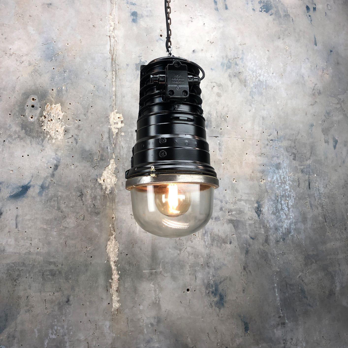 3No. 1970s Vintage Industrial Black Explosion Proof Ceiling Pendant by EOW  For Sale 4