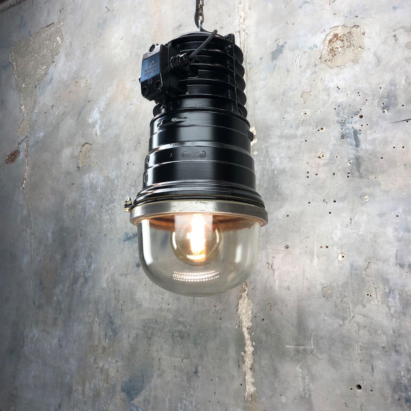 3No. 1970s Vintage Industrial Black Explosion Proof Ceiling Pendant by EOW  For Sale 5