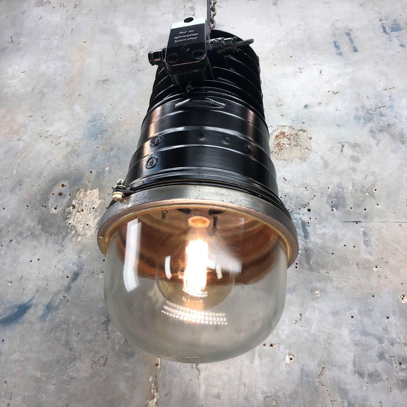 3No. 1970s Vintage Industrial Black Explosion Proof Ceiling Pendant by EOW  For Sale 7