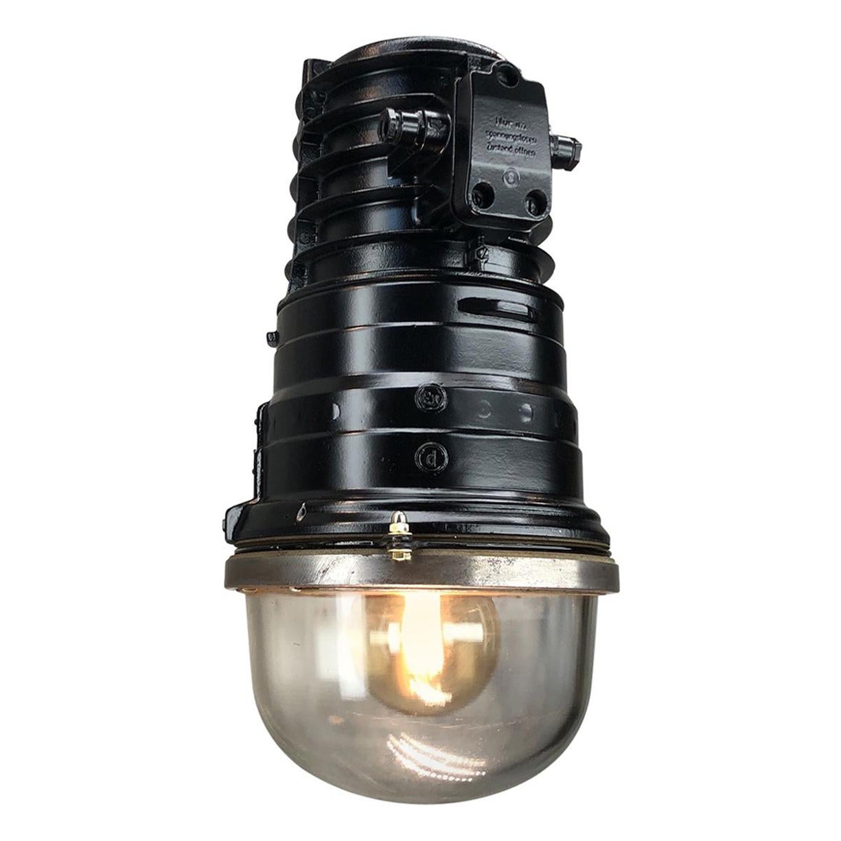 3No. 1970s Vintage Industrial Black Explosion Proof Ceiling Pendant by EOW