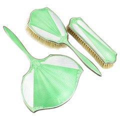 3pc Birmingham Sterling Silver Vanity Set by James Dixon & Sons, Mirror, 1930