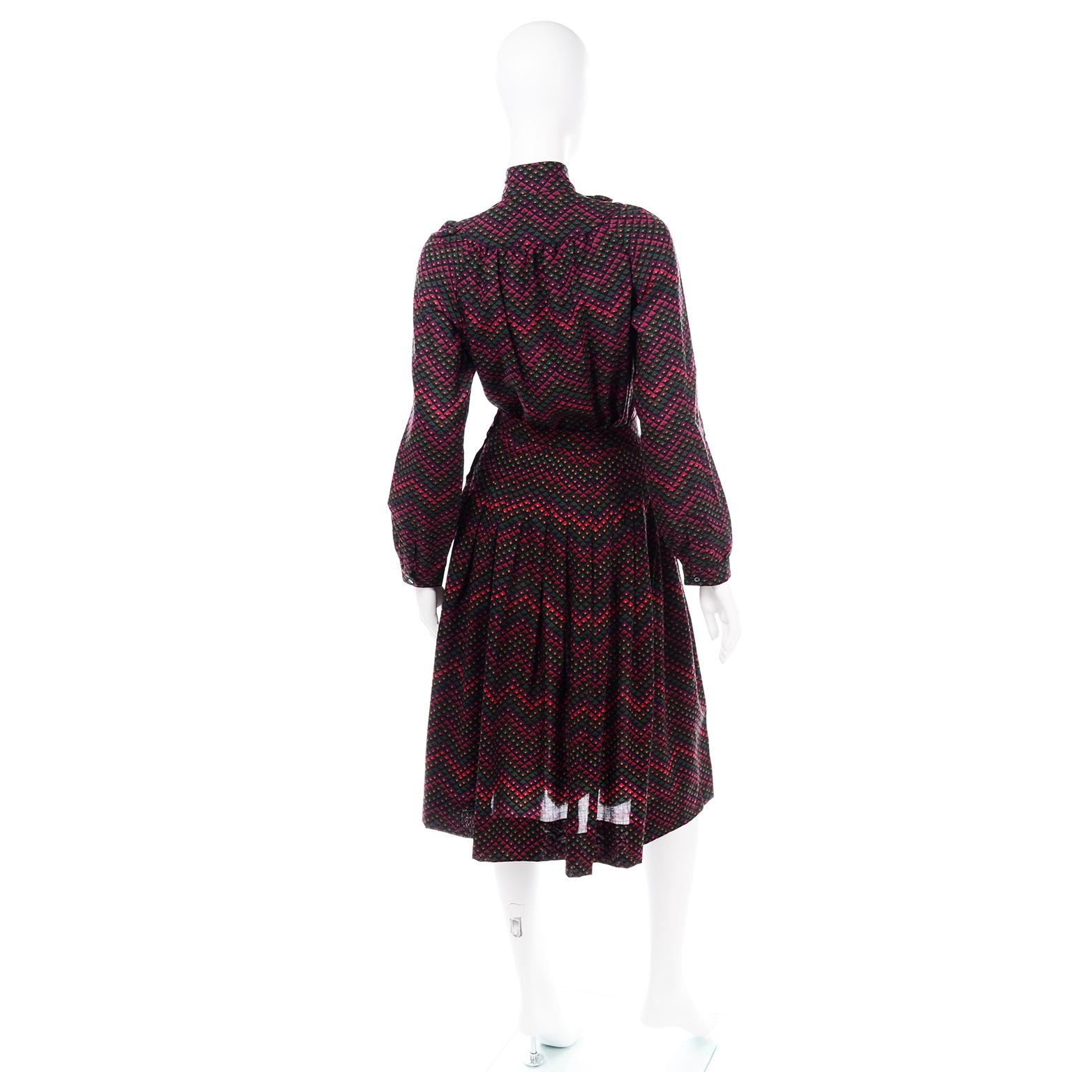 3pc Jaeger Burgundy Velvet Jacket w/  Printed Wool Blouse Top With & Skirt Suit In Excellent Condition For Sale In Portland, OR