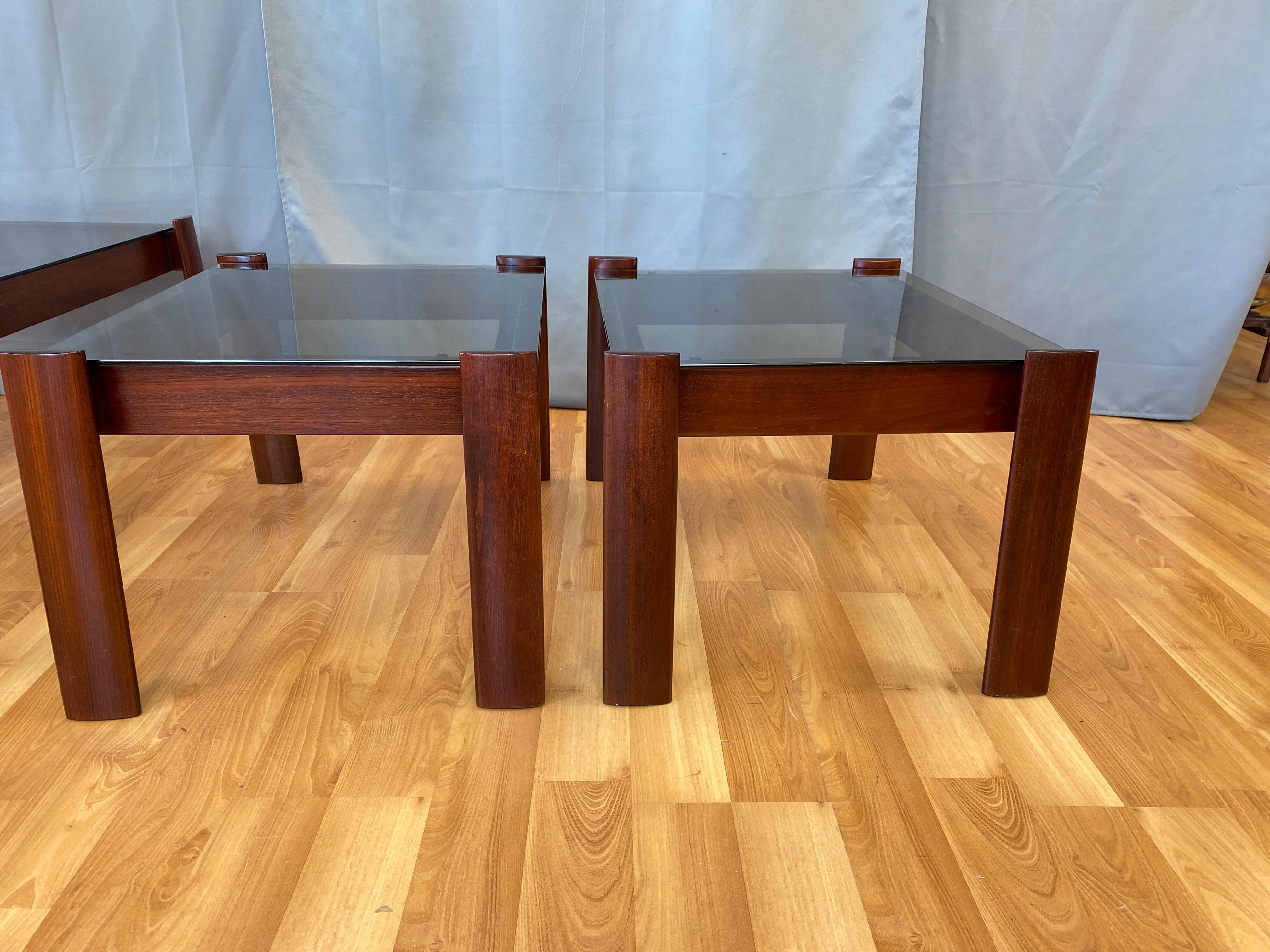Glass 3-Piece Percival Lafer Designed Coffee and End Tables in Jacaranda Rosewood For Sale