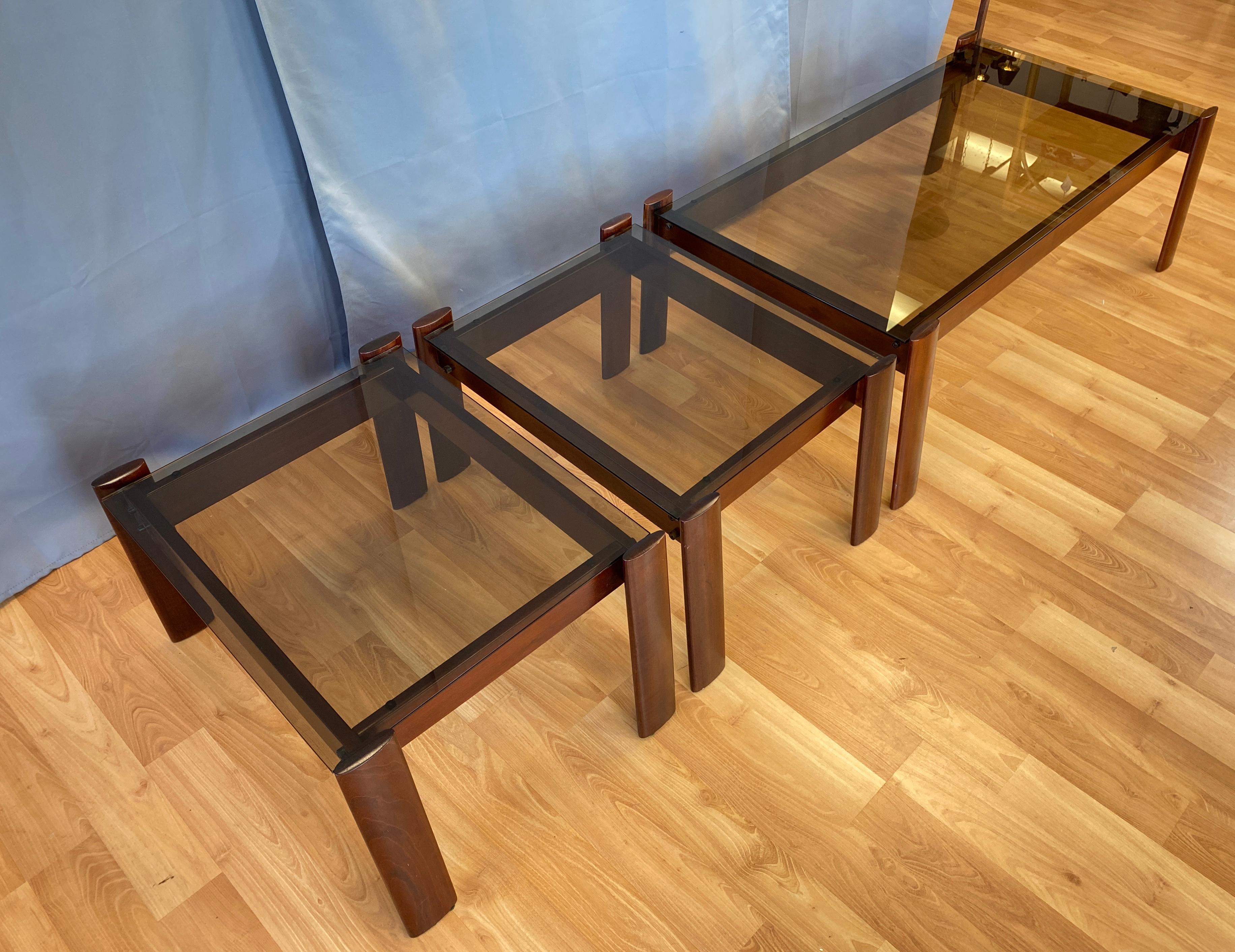 Mid-Century Modern Tables basses et tables d'extrémité de 3 pièces conçues par Percival Lafer en bois de rose de Jacaranda en vente