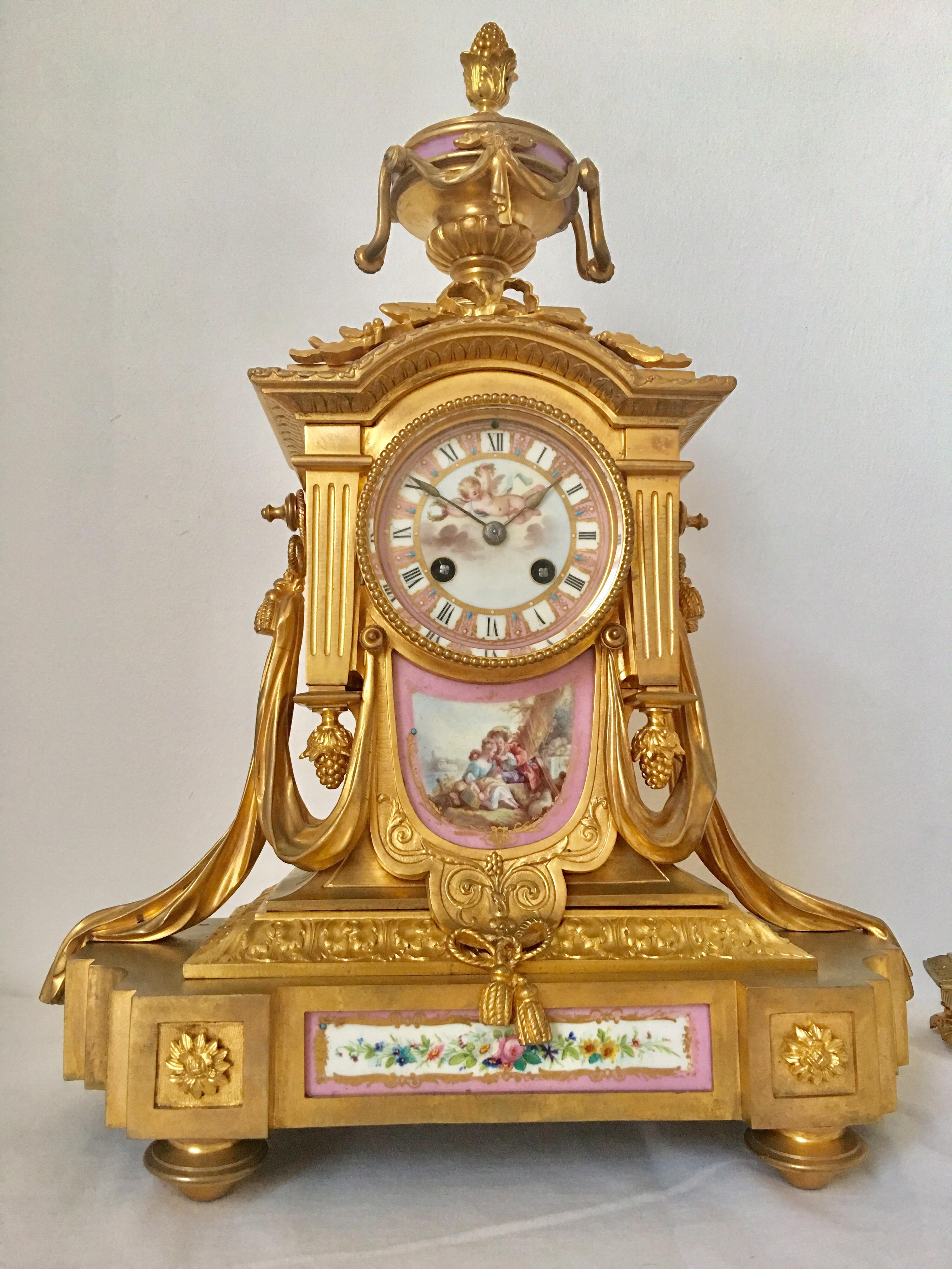 3pcs Set Porcelain Ormolu French Clock Signed Howell James & Co. “To the Queen” For Sale 9