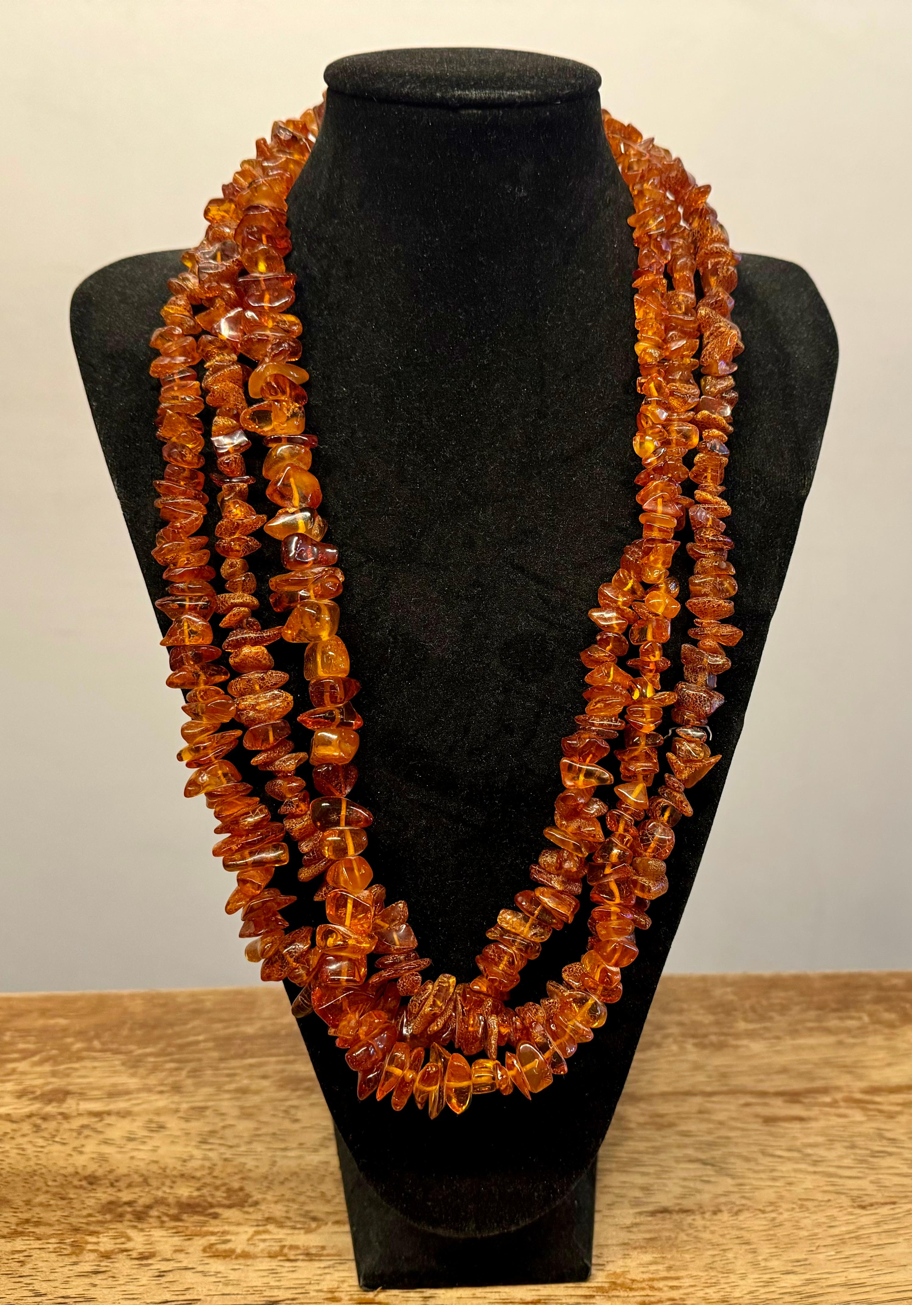 3ps Vintage Baltic Amber 60cm long necklace.

This time a nice set, contains 3 necklaces.
They are old, but I don't know how old.
A strong assumption that these would be from the 50-60s.