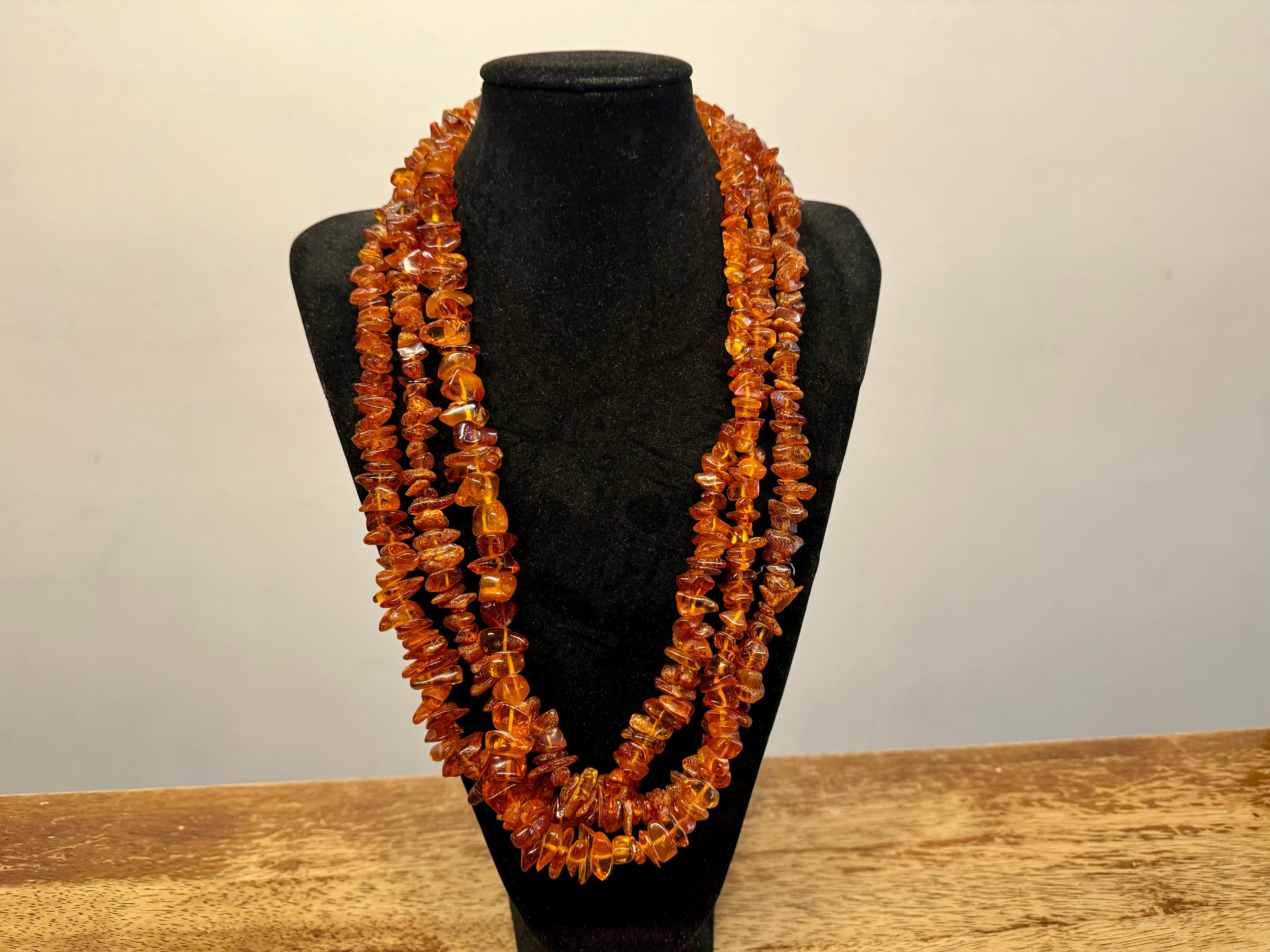 Uncut 3ps Vintage Baltic Amber 60cm long necklace For Sale