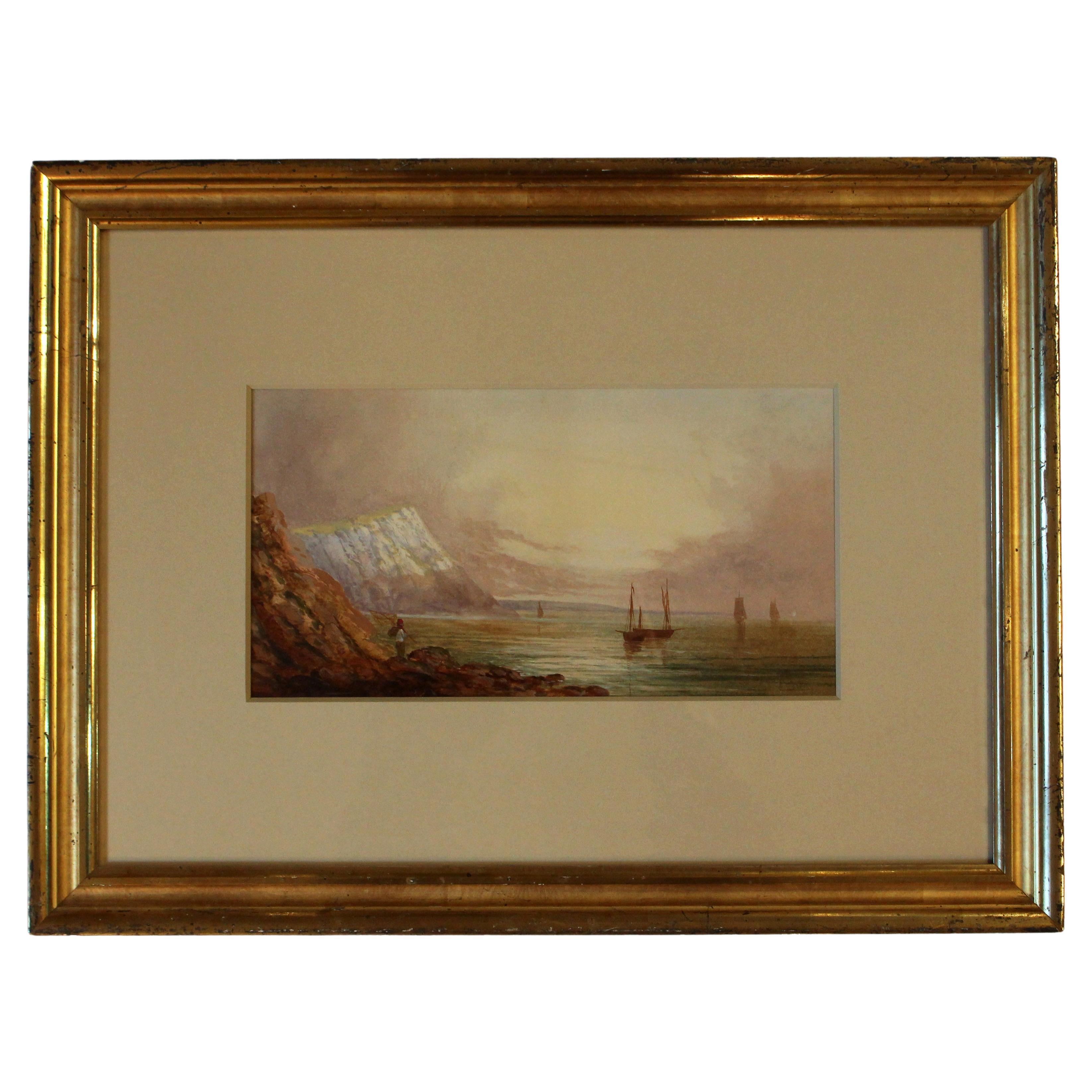 3rd-4th Quarter 19th Century English Watercolor, "Fishman on the Dover Coast at  For Sale