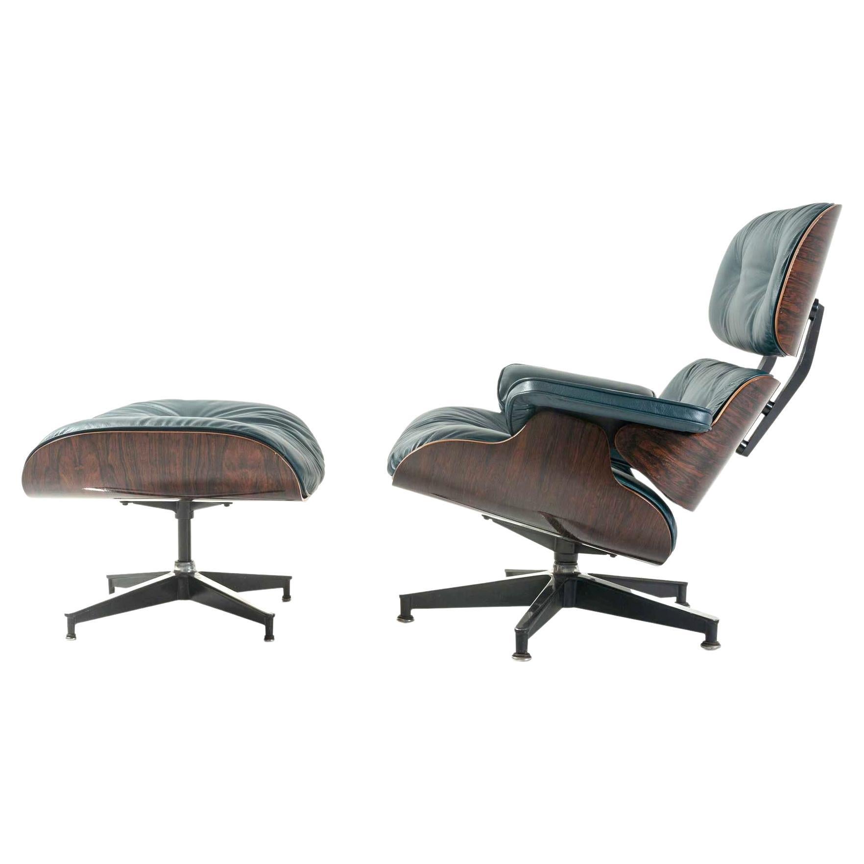 3rd Gen Eames Lounge Chair 670-671 in Dark Pine Green Aniline Leather
