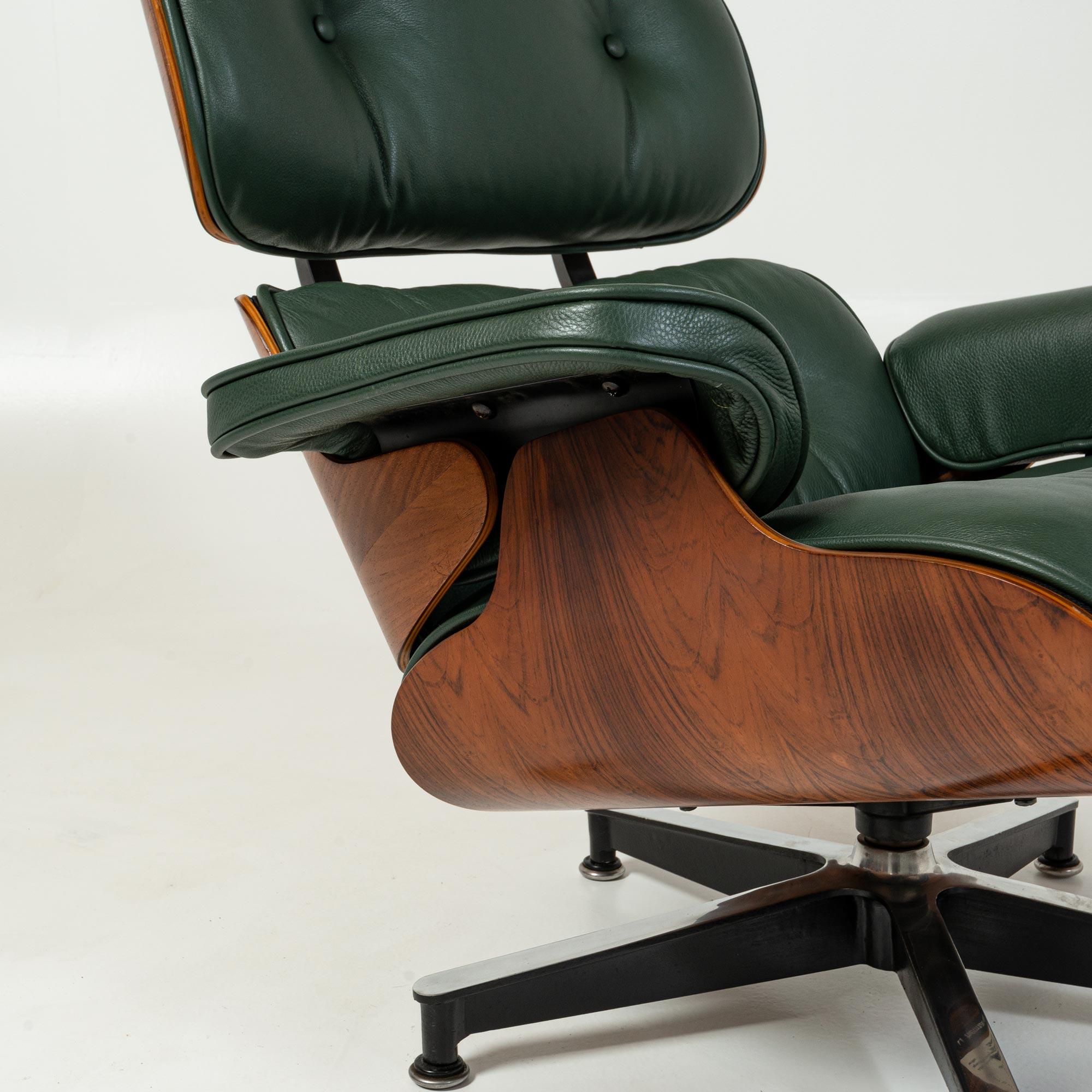 Late 20th Century 3rd Gen Eames Lounge Chair 670-671 in Elmo Baltique Forest Green Leather