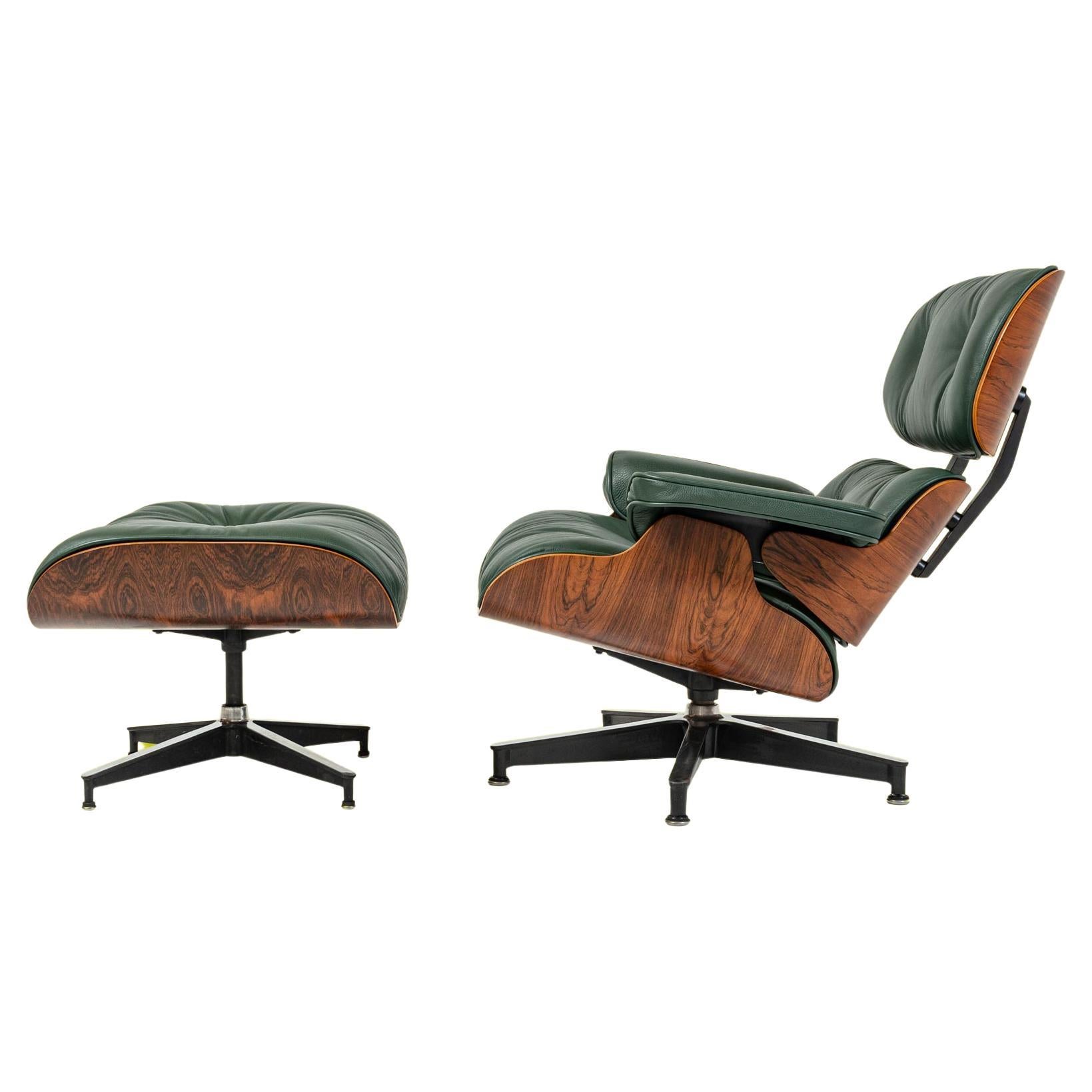 3rd Gen Eames Lounge Chair 670-671 in Elmo Baltique Forest Green Leather