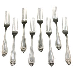3rd Quarter 19th Century Set of 8 Coin Silver Dinner Forks by Gorham
