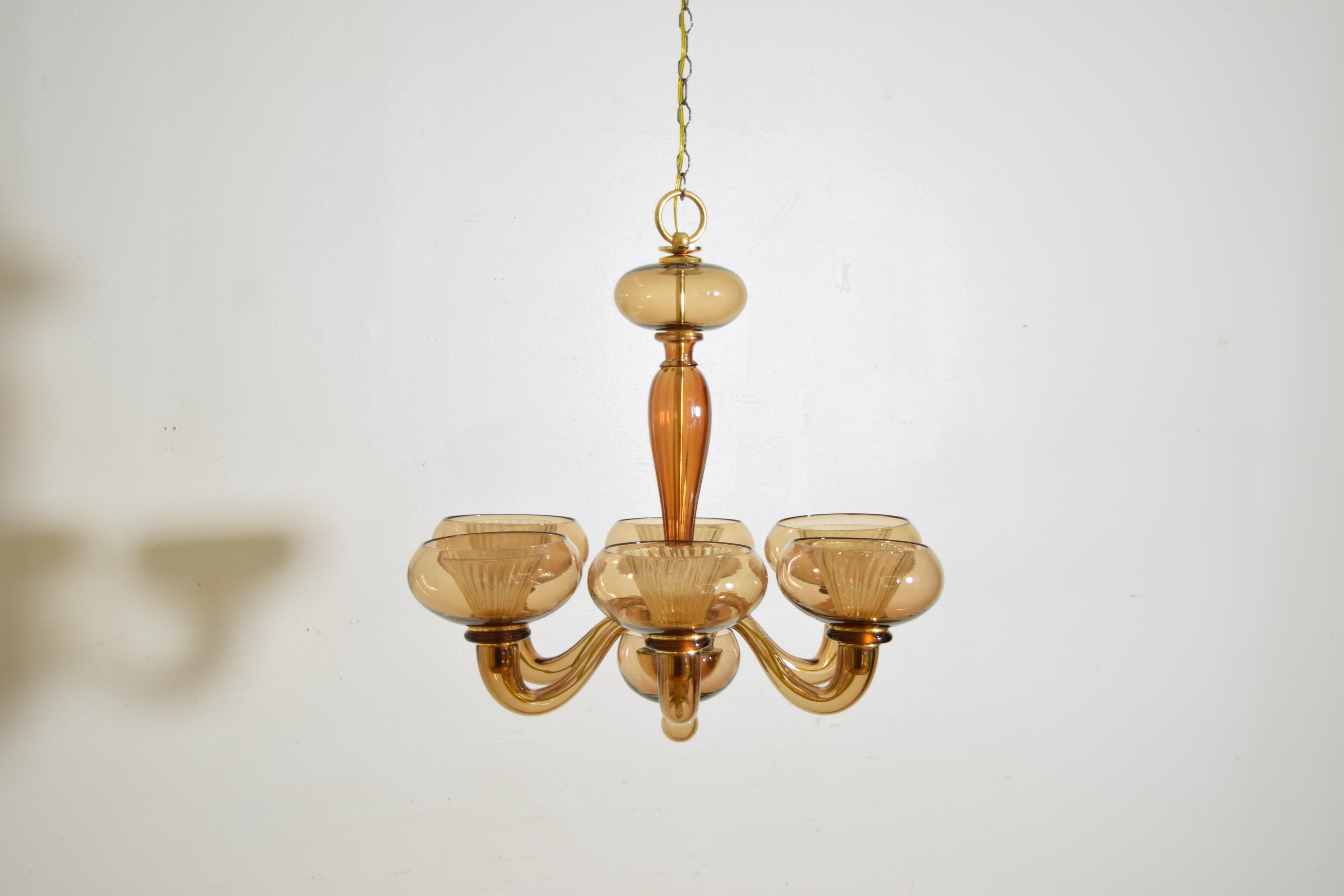 Modern 3rd Quarter 20th Century Italian Murano 6 Light Chandelier