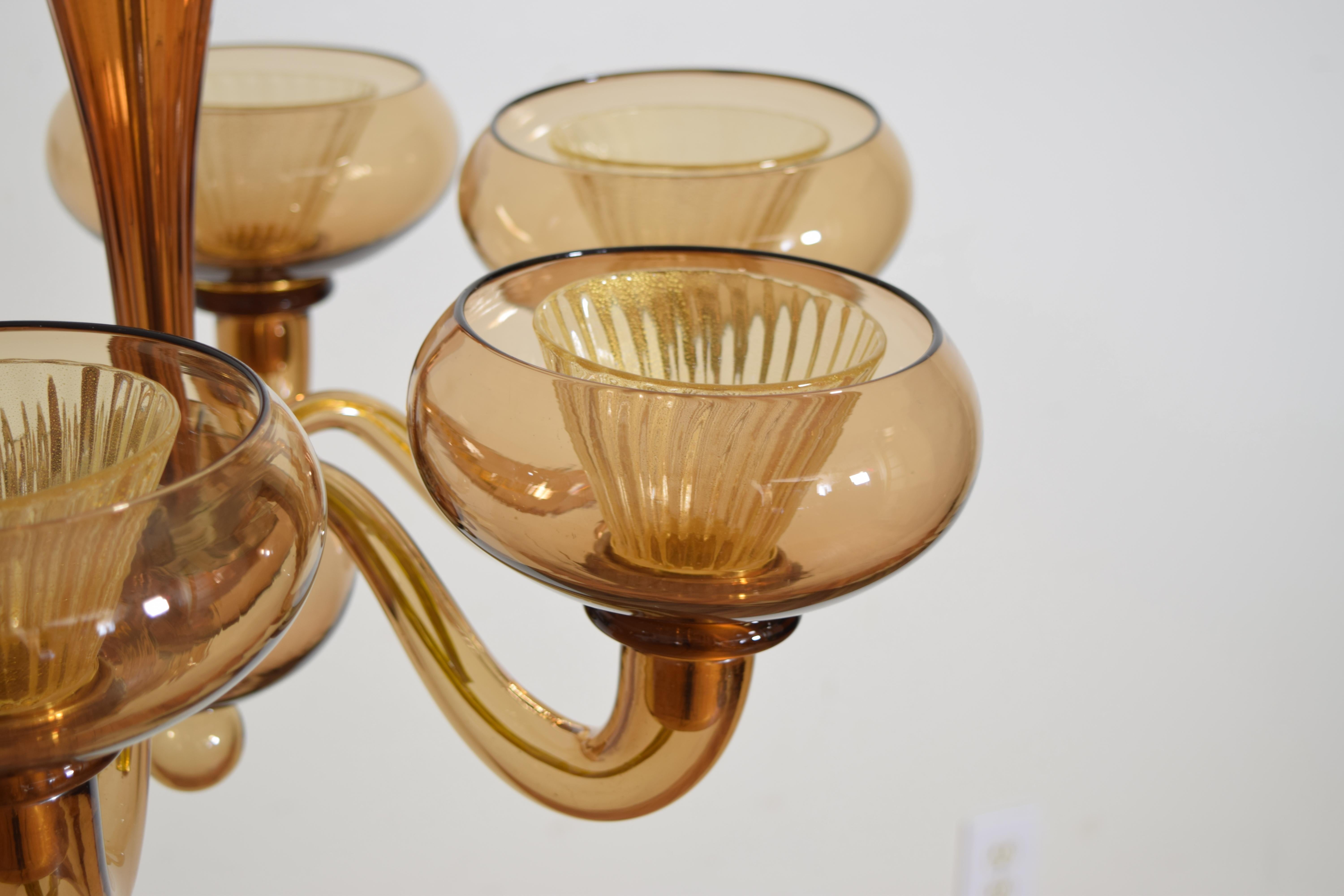3rd Quarter 20th Century Italian Murano 6 Light Chandelier In Good Condition In Atlanta, GA