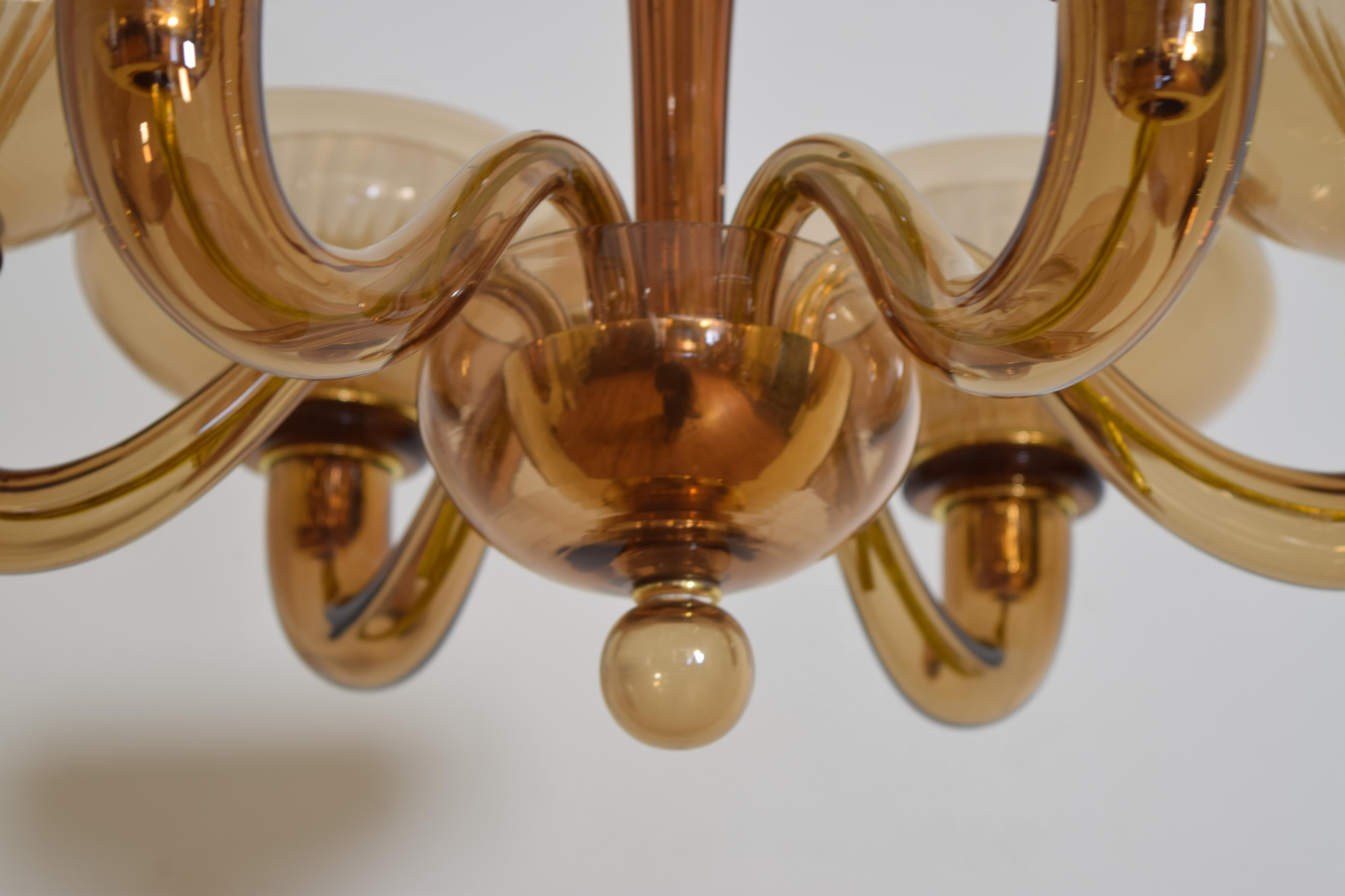 3rd Quarter 20th Century Italian Murano 6 Light Chandelier 1