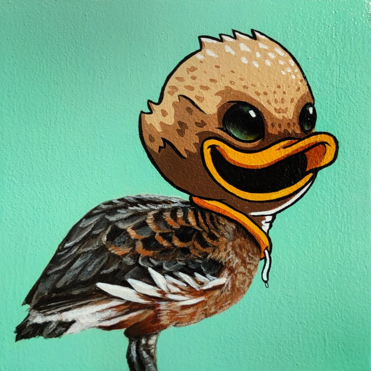 3rd Version (Ben Patterson) Animal Painting - "Ducky", Cartoon Duck Oil Painting