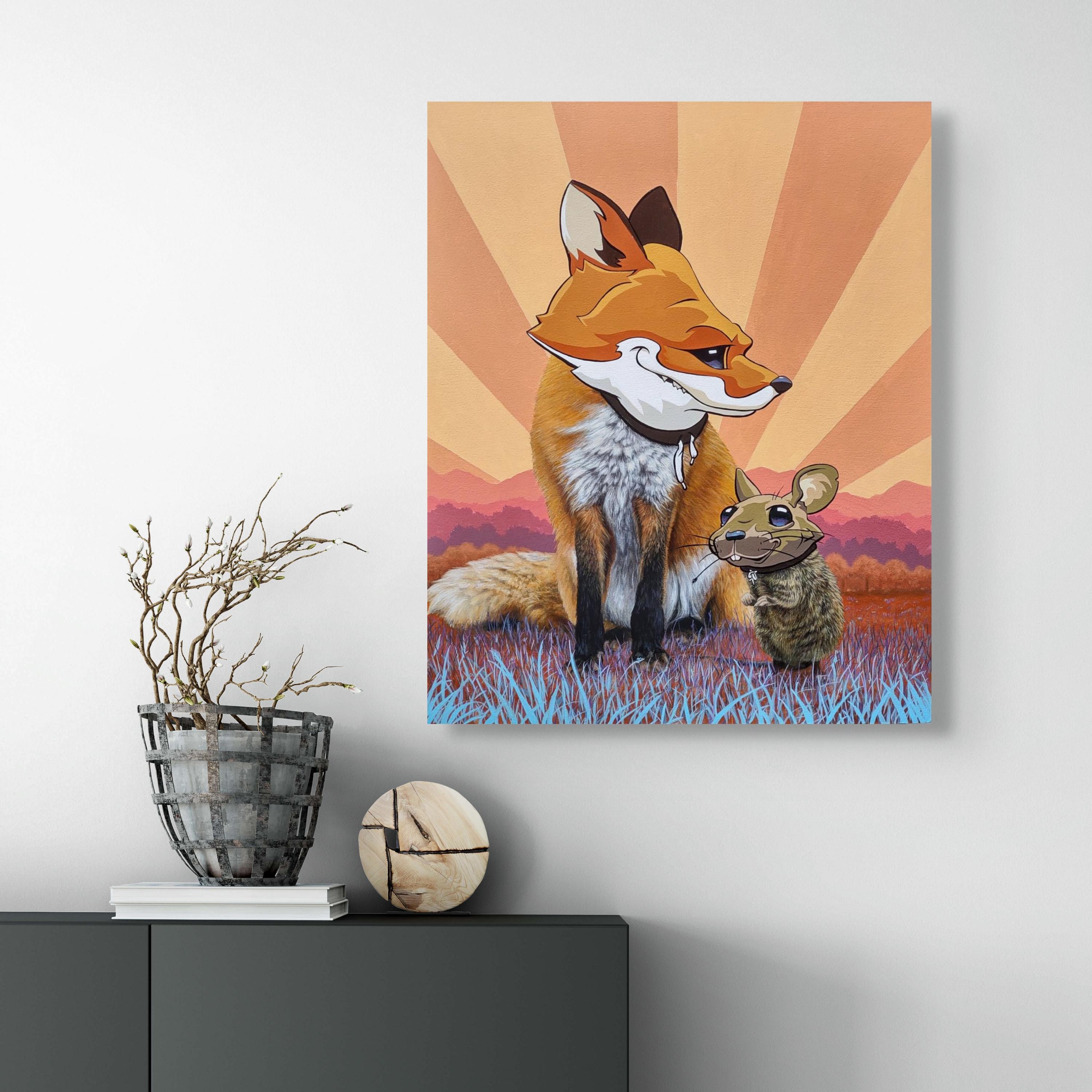 „Masken We Wear, to Coincide“, Fuchs mit einer Fuchsmaske, Ölgemälde im Angebot 3