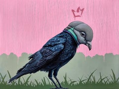 Peinture à l'huile "Masks We Wear, to Transform", Oiseau avec un masque d'oiseau