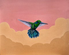 "Reaching New Heights", Hummingbird in Flight Oil Painting