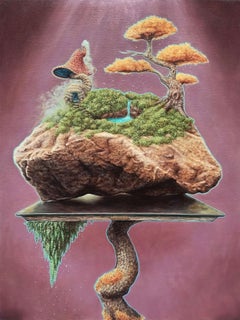 "Versione 3" Pittura a olio originale, Mondo fantastico su roccia