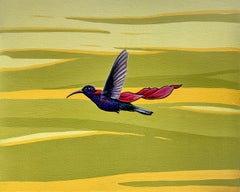 „Zippity“, Hummingbird in Flight mit rotem Cape, Ölgemälde