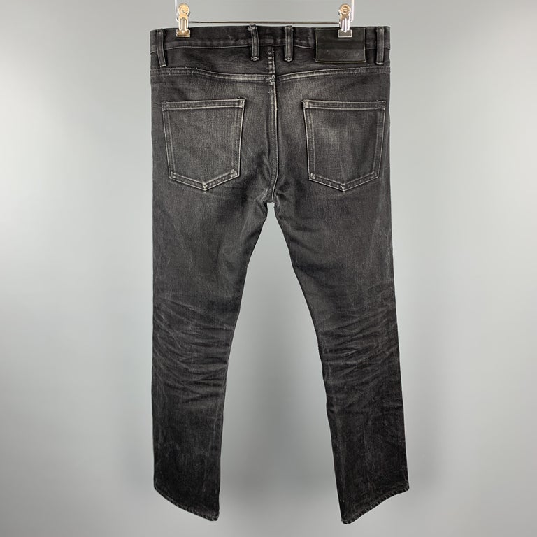 3SIXTEEN Size 32 Black Washed Distressed Raw Selvege Jeans at 1stDibs