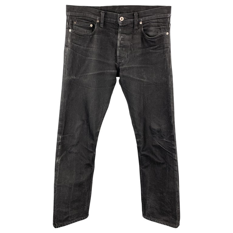 3SIXTEEN Size 32 Black Washed Distressed Raw Selvege Jeans at 1stDibs