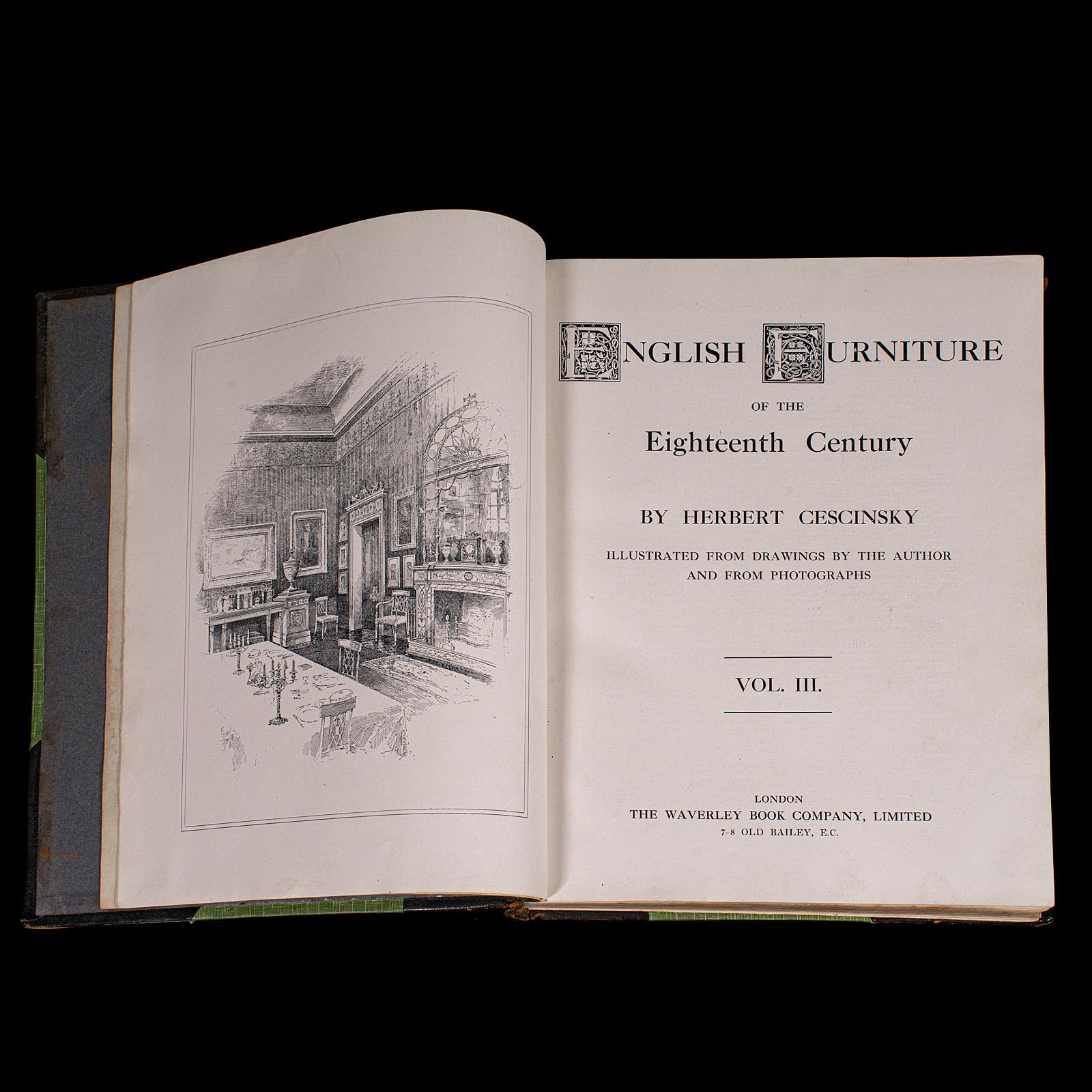 3vols Antique Reference Books, English Furniture of the 18th Century, Cescinsky For Sale 3