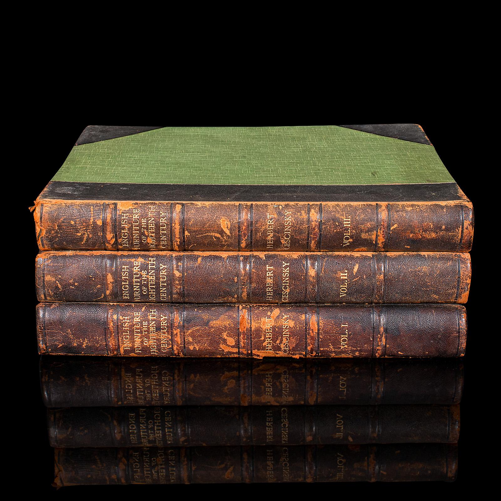 
This is an antique 3 volume set of reference books - English Furniture of the Eighteenth Century, by Herbert Cescinsky. Published circa 1920.

Fascinating guide to the craft and aesthetic of English furniture in the 1700s
Displaying a desirable,