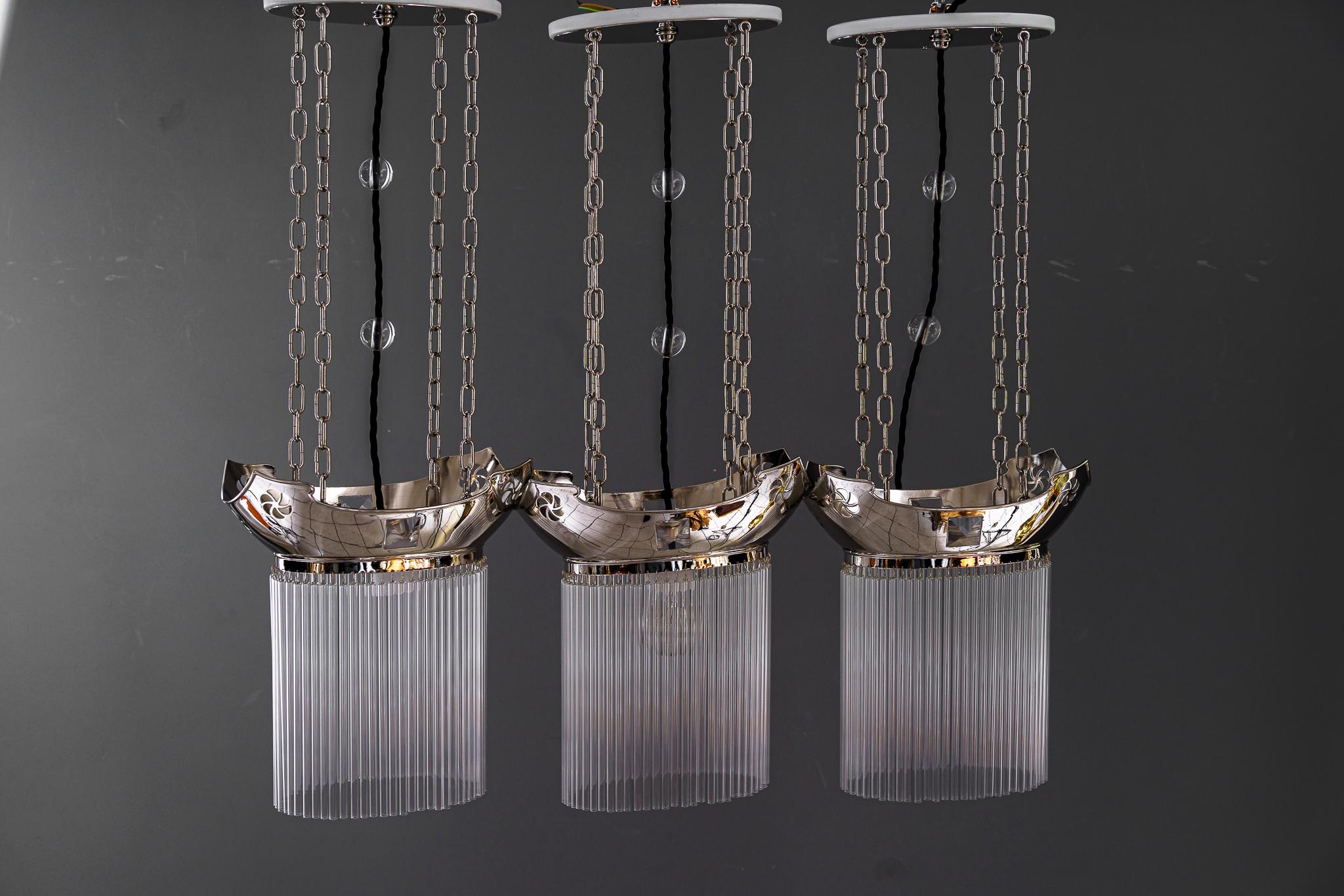 3x Art Deco nickel-plated Pendants with glass sticks, Vienna, around 1920s
The glass sticks are replaced (new)
The price is for together.