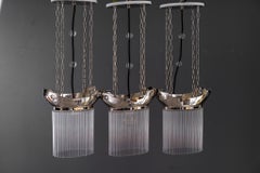 3x Art Deco Nickel-Plated Pendants with Glass Sticks, Vienna, Around 1920s