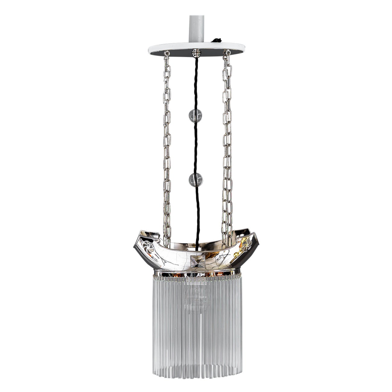 3x  Pendentifs Art Déco nickelés avec bâtonnets en verre vienne vers 1920 en vente
