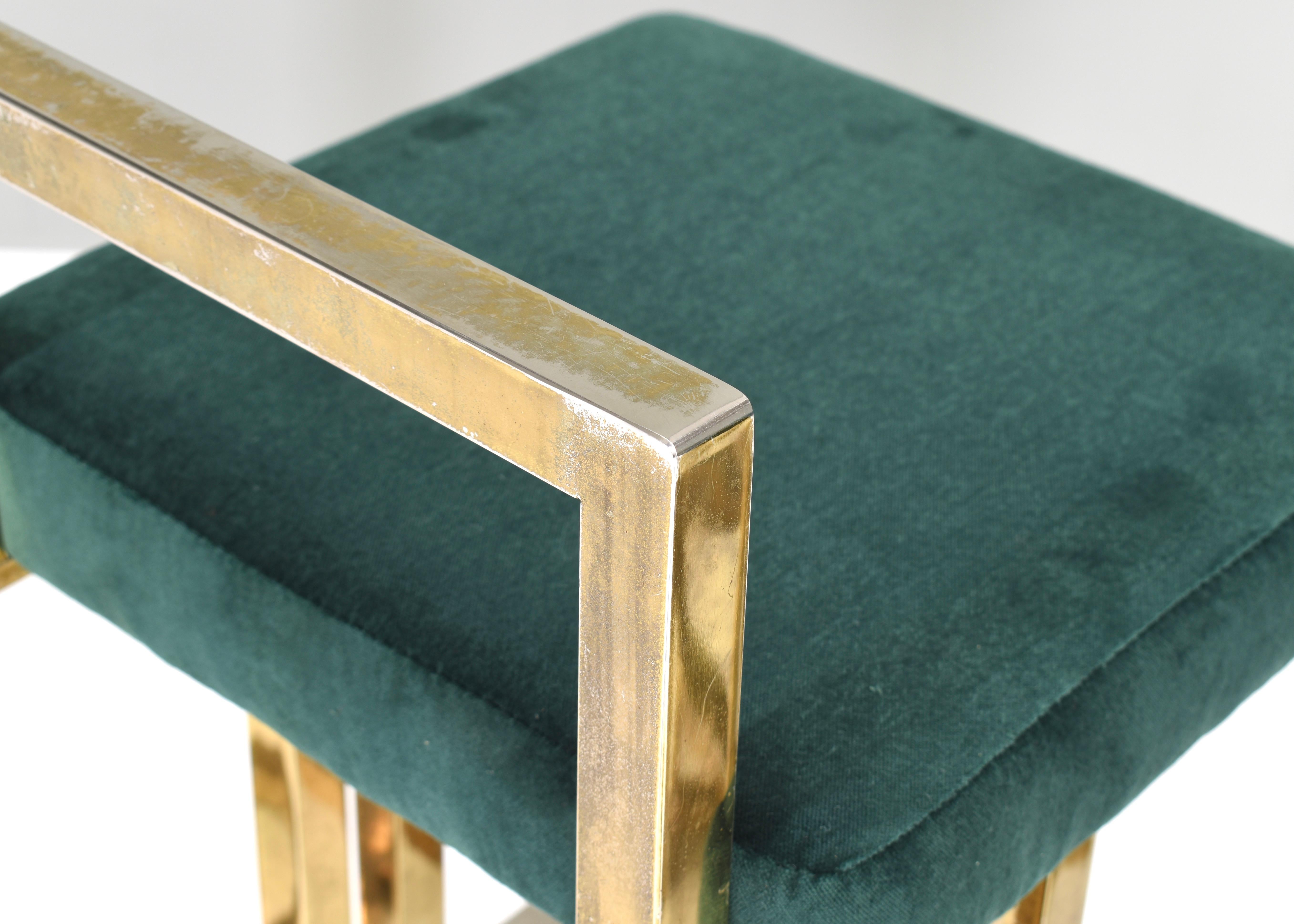 3x Bar Stools by Maison Jansen in Brass & Velvet, France, circa 1970 4