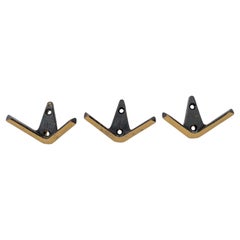 3x Brass Wall Hooks around 1950s