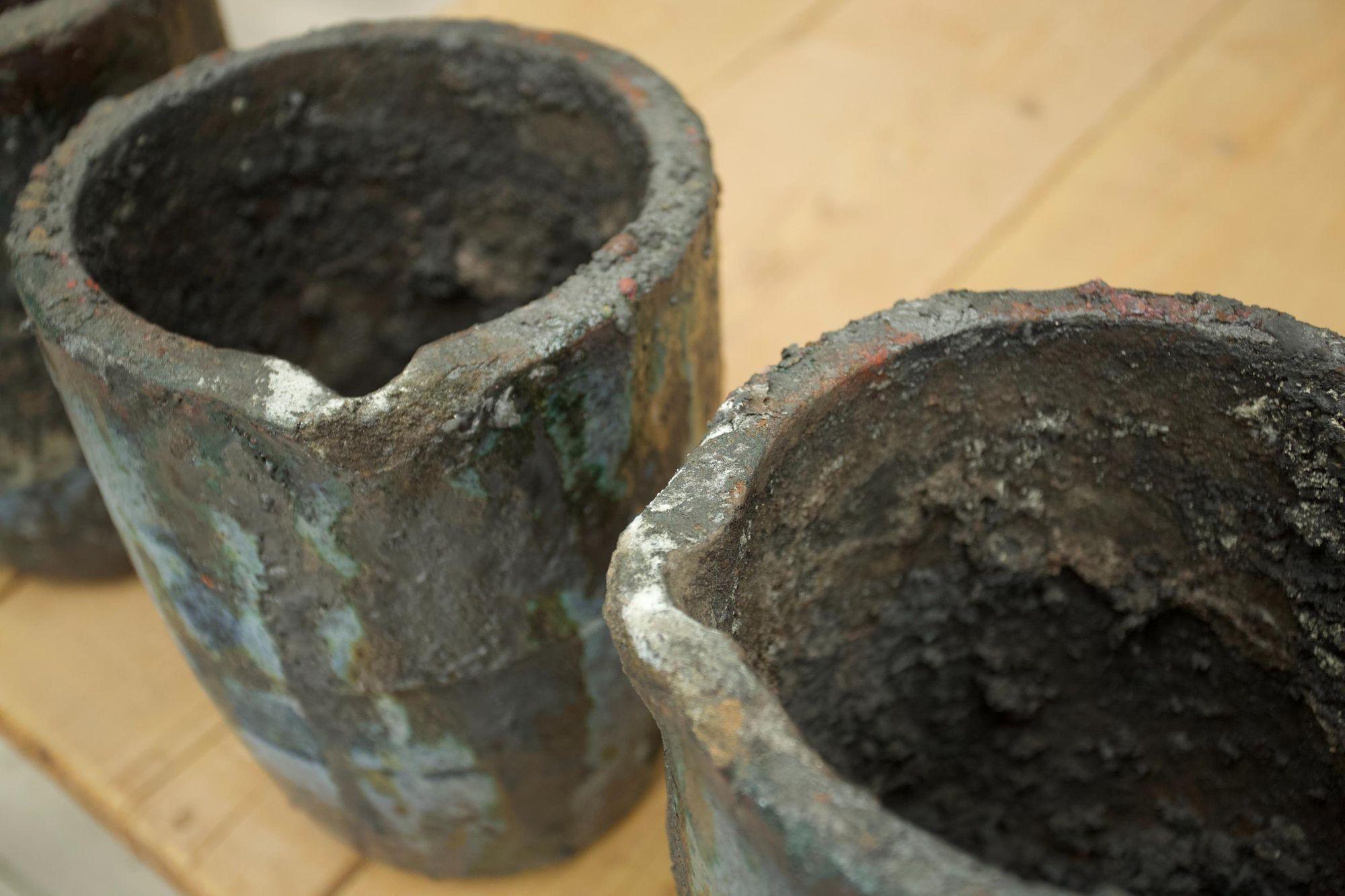 Stone 3x Foundry Smelting Pots For Sale