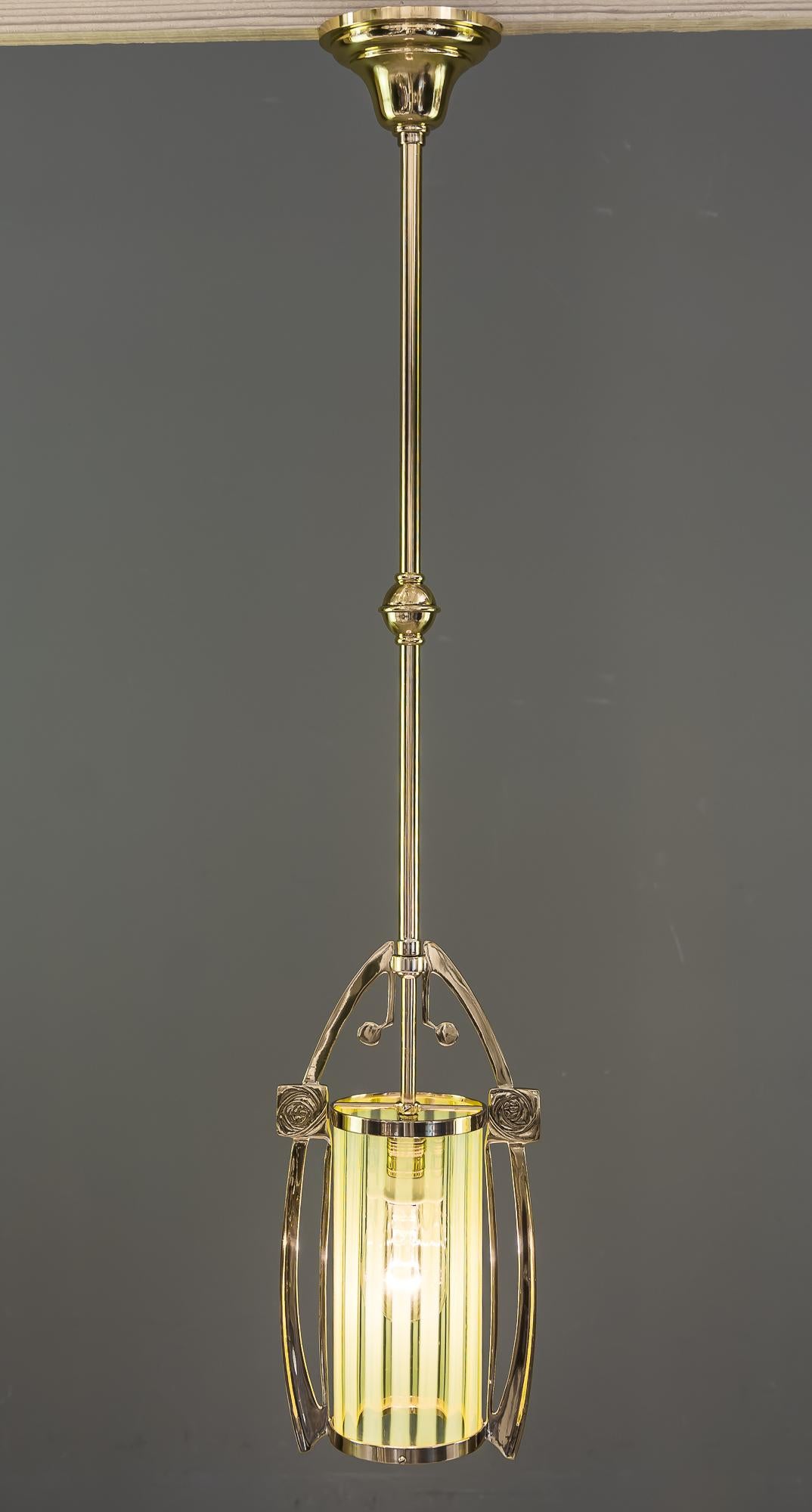 3x Jugendstil Pendant with Original Opaline Glass Shades, Vienna, Around 1910s 11