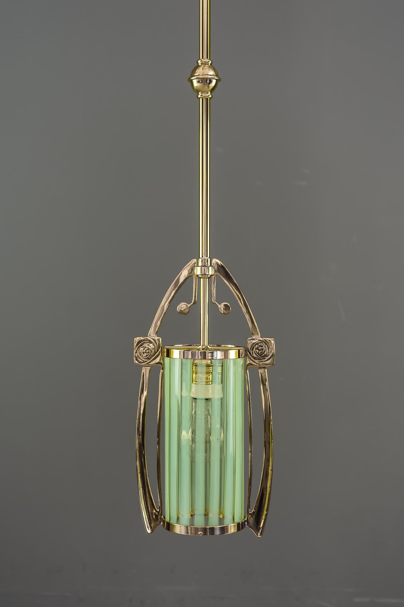 3x jugendstil pendant with original opaline glass shades Vienna around 1910s.
Brass polished and stove enameled.
Original opaline glass shades.
The price is for all together.