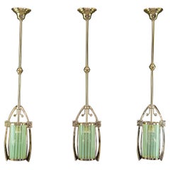 3x Jugendstil Pendant with Original Opaline Glass Shades, Vienna, Around 1910s