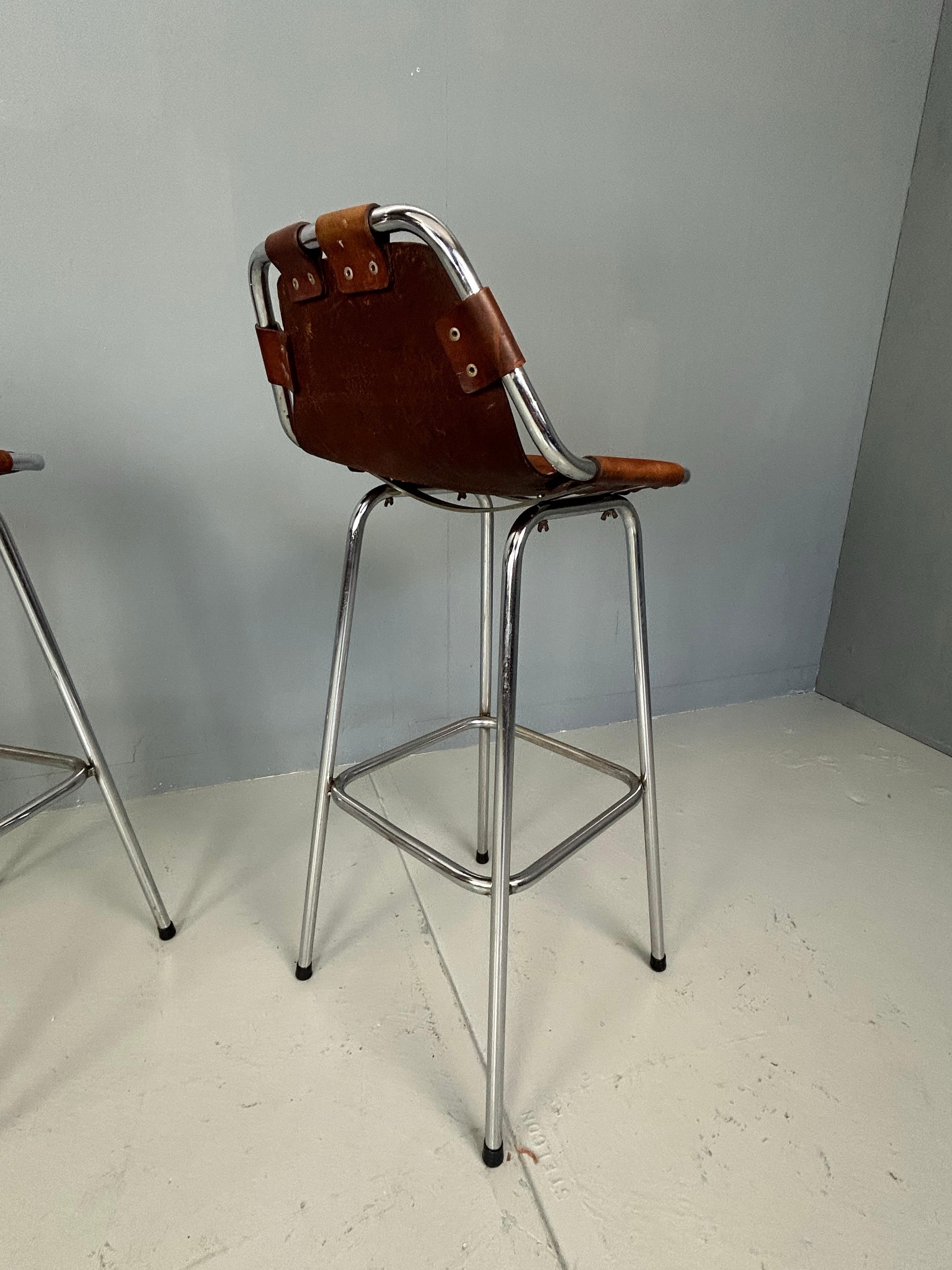 3x Leather Bar Stool for Les Arc Ski Resort, Selected by Charlotte Perriand For Sale 3