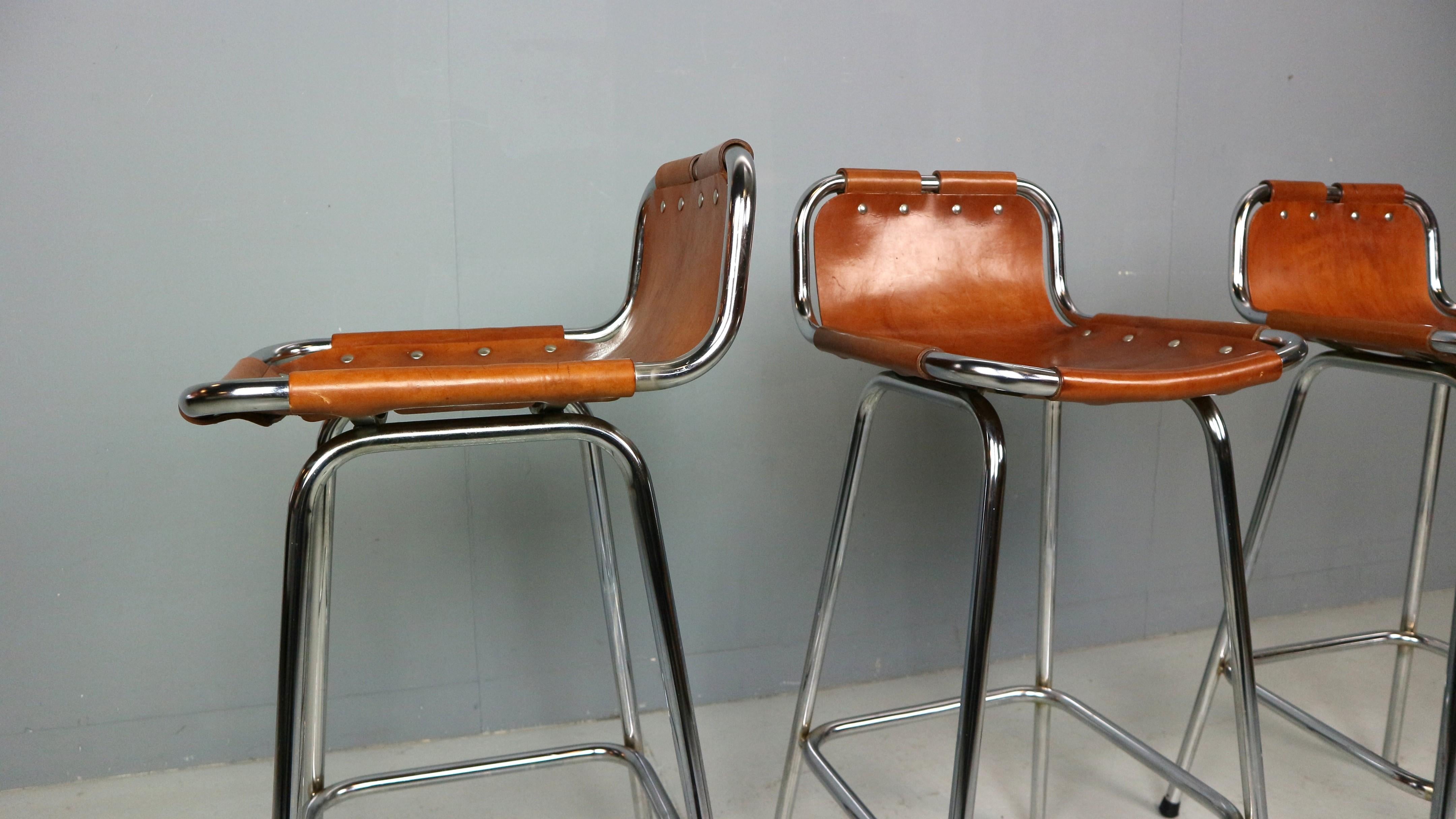 3x Leather Bar Stool for Les Arc Ski Resort, Selected by Charlotte Perriand 5