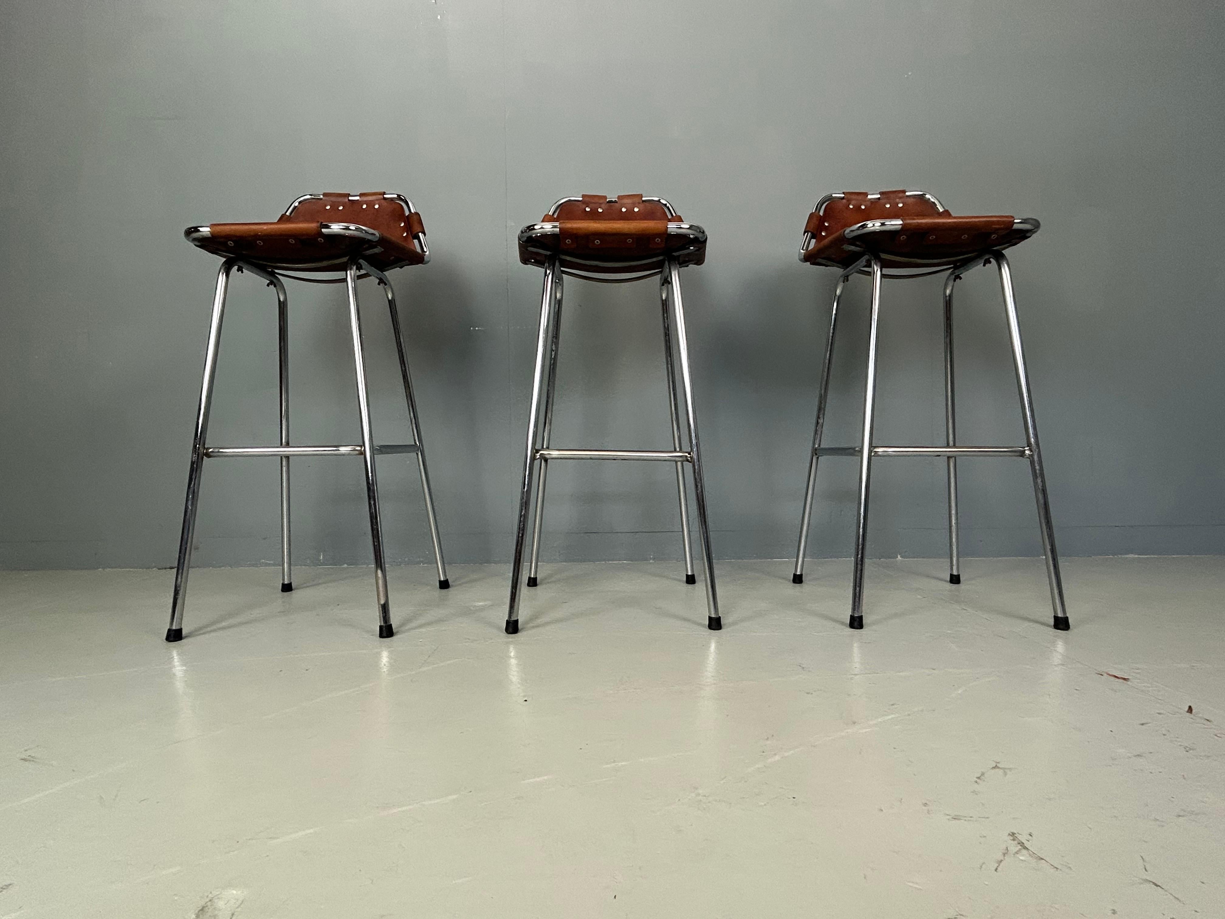 Mid-Century Modern 3x Leather Bar Stool for Les Arc Ski Resort, Selected by Charlotte Perriand For Sale