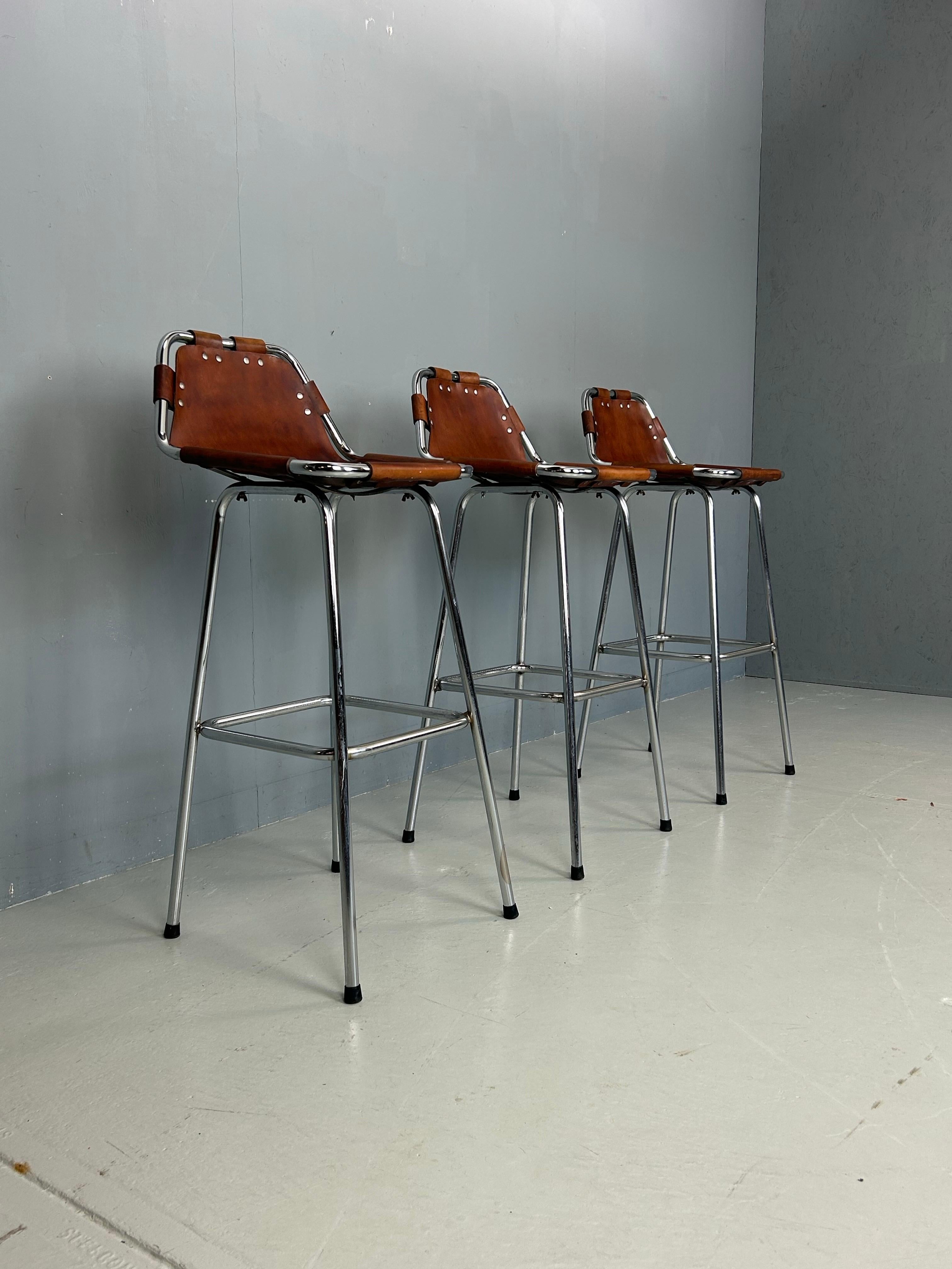Italian 3x Leather Bar Stool for Les Arc Ski Resort, Selected by Charlotte Perriand For Sale