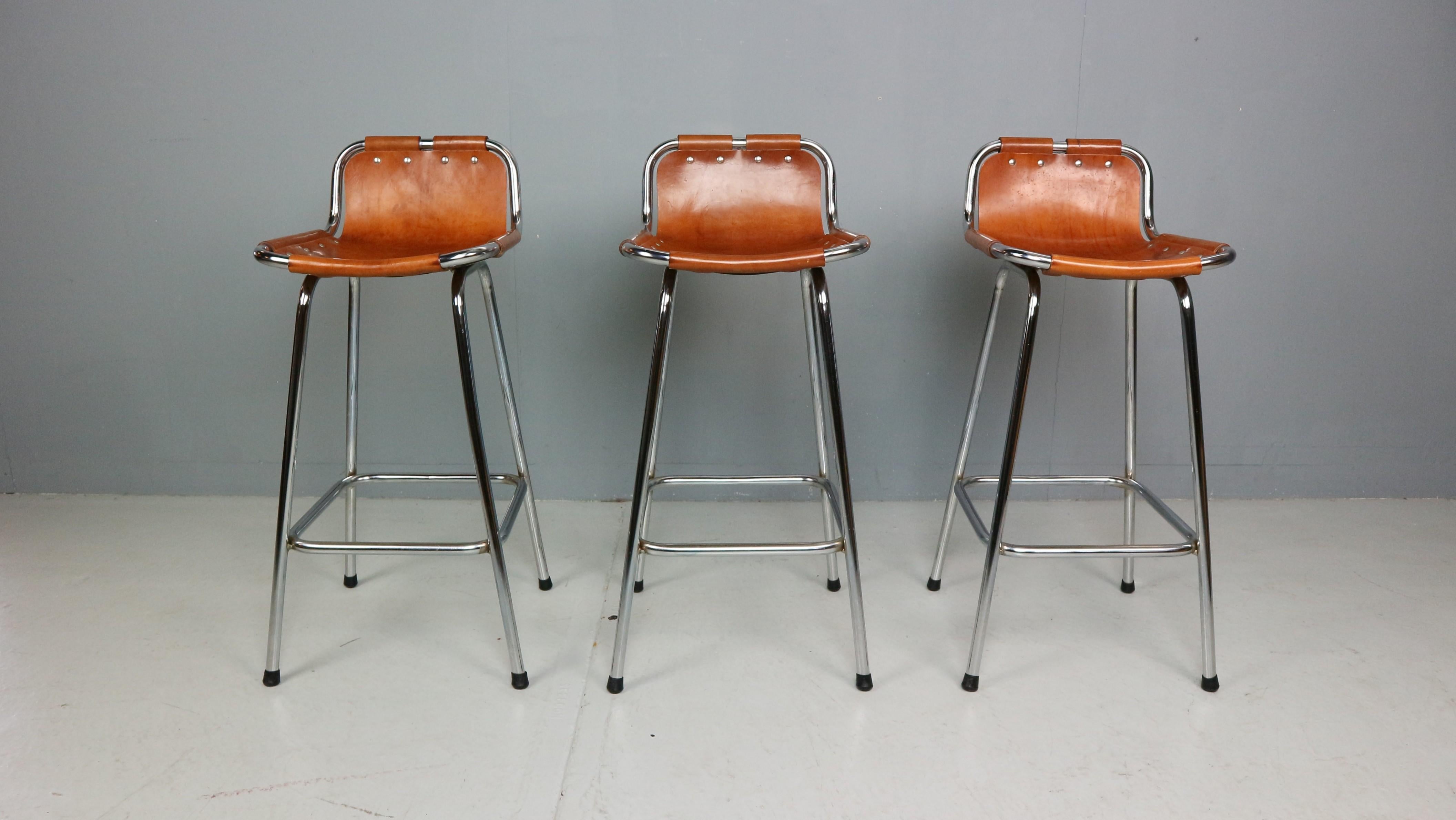 Italian 3x Leather Bar Stool for Les Arc Ski Resort, Selected by Charlotte Perriand