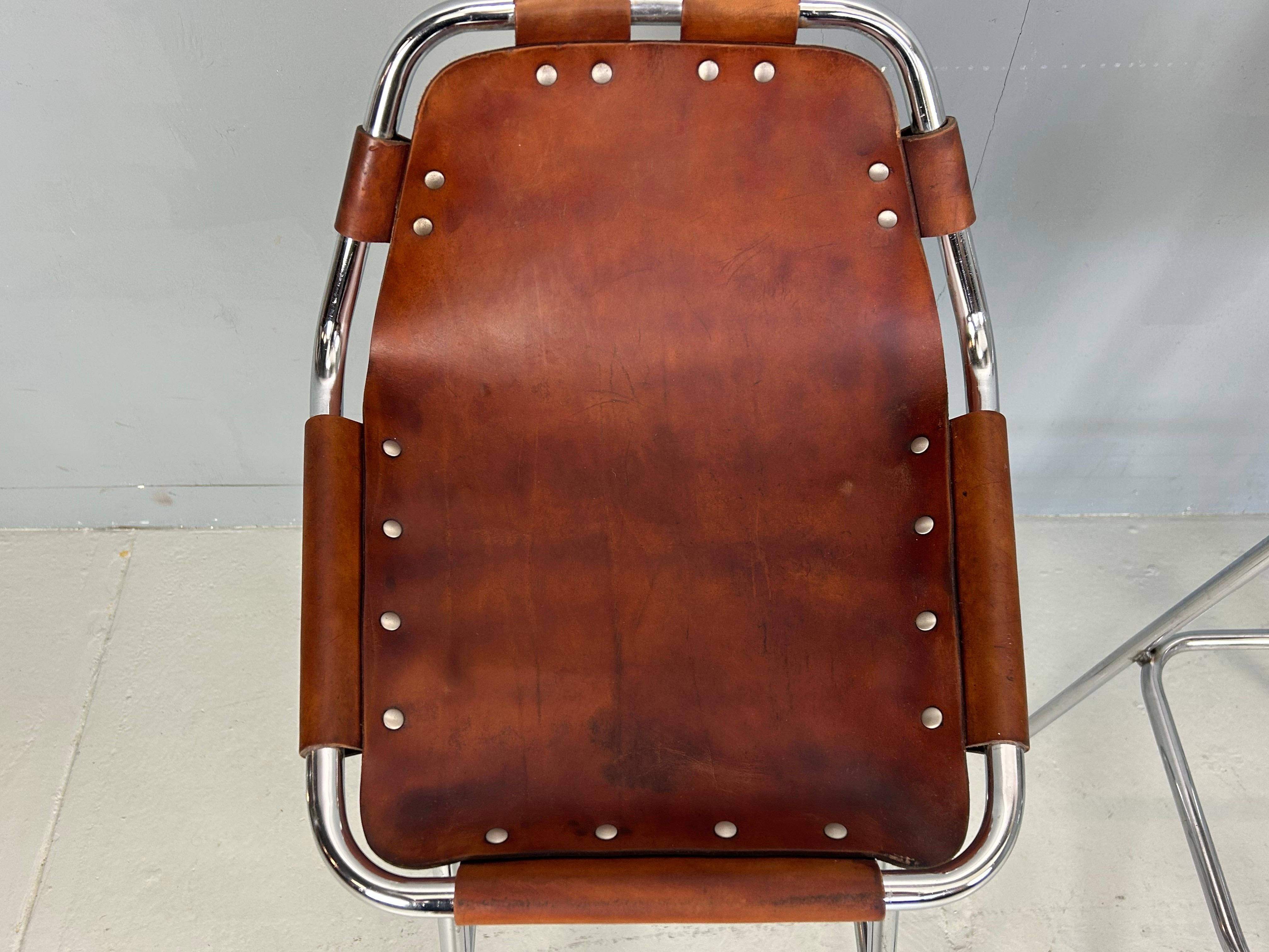 3x Leather Bar Stool for Les Arc Ski Resort, Selected by Charlotte Perriand In Good Condition For Sale In The Hague, NL